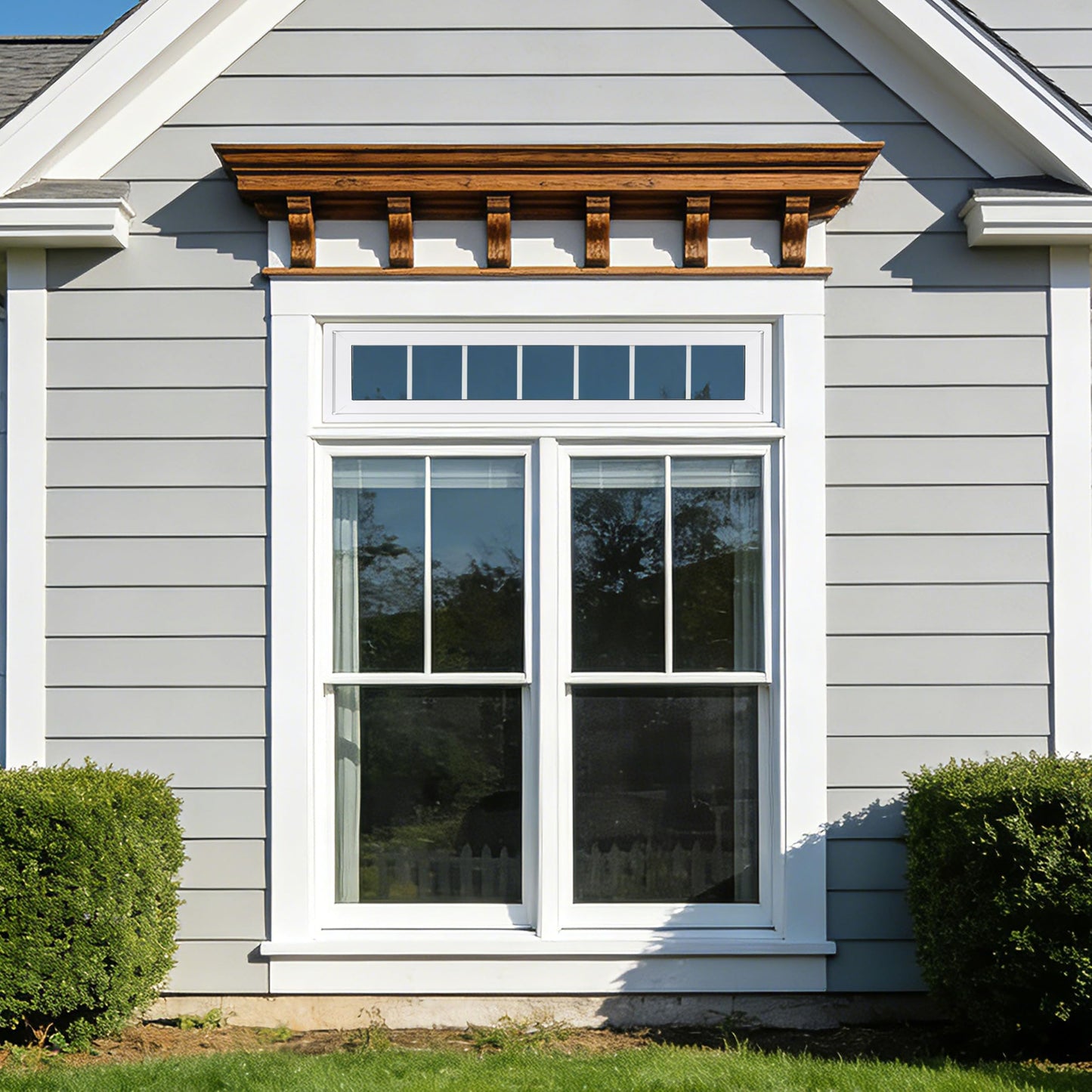 COLORPAPA Vinyl Transom Window, 10" x 48" Double Pane Household Fixed Window with Grids and Tempered Glass for House, Above Doors, Garage, Hallways(White)