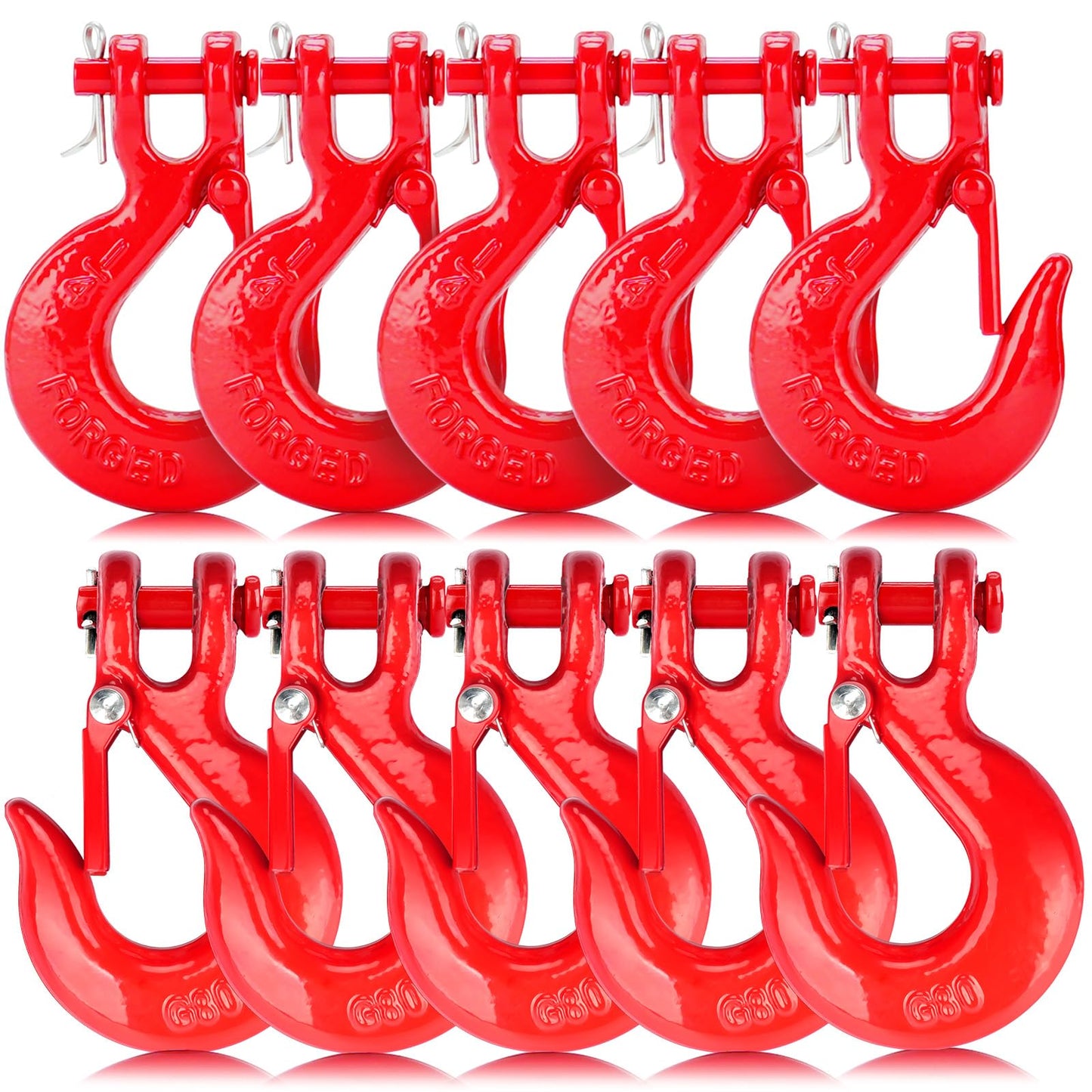 Lechansen G80 Clevis Slip Hook, 1/4" Chain Hooks with Safety Latch, Heavy-Duty Winch Hook, Grade 80 Forged 10 Pack Transport Tow Hook for Maximum Strength Load 12,612 Lbs