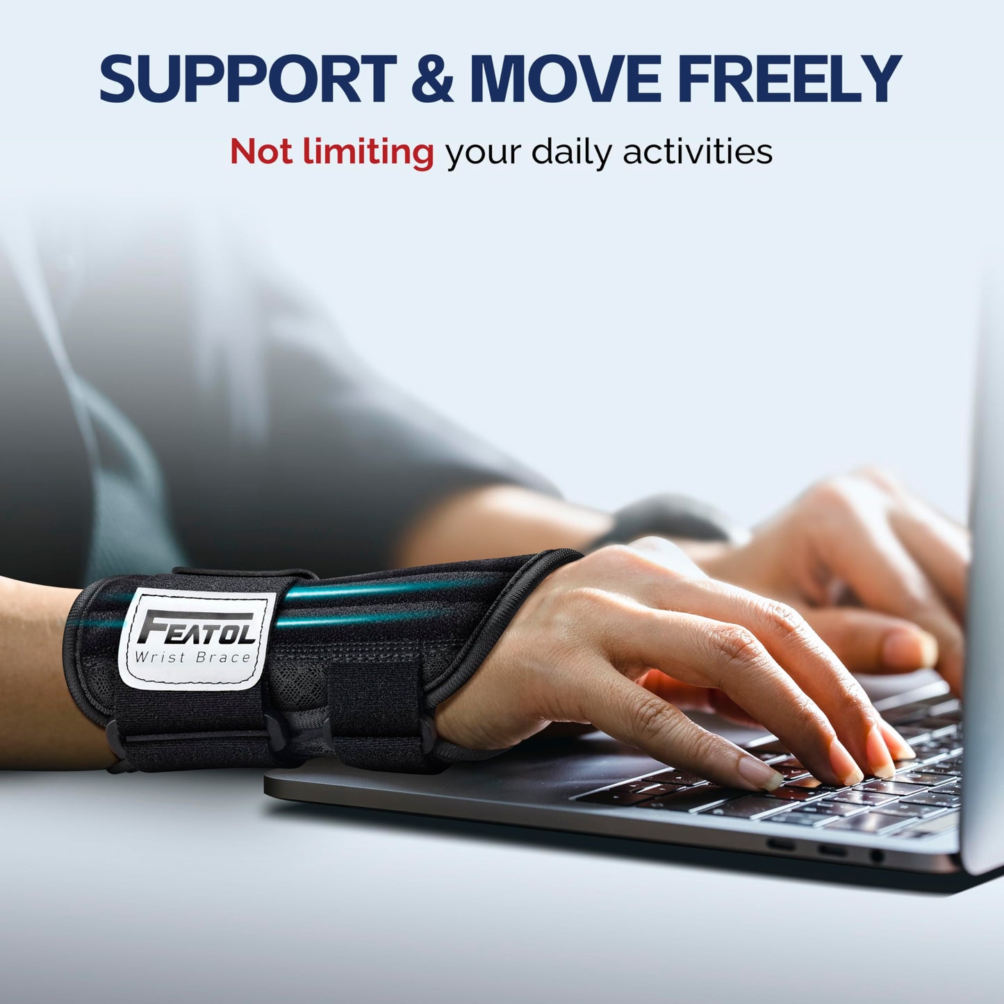 FEATOL 2 Pack Carpal Tunnel Wrist Brace For Work With Wrist Splint, 6.5'' Hand Brace Night Support For Women Men, Pain Relief For Tendonitis, Arthritis, Pregnancy, Typing, Right and Left Hand, Large