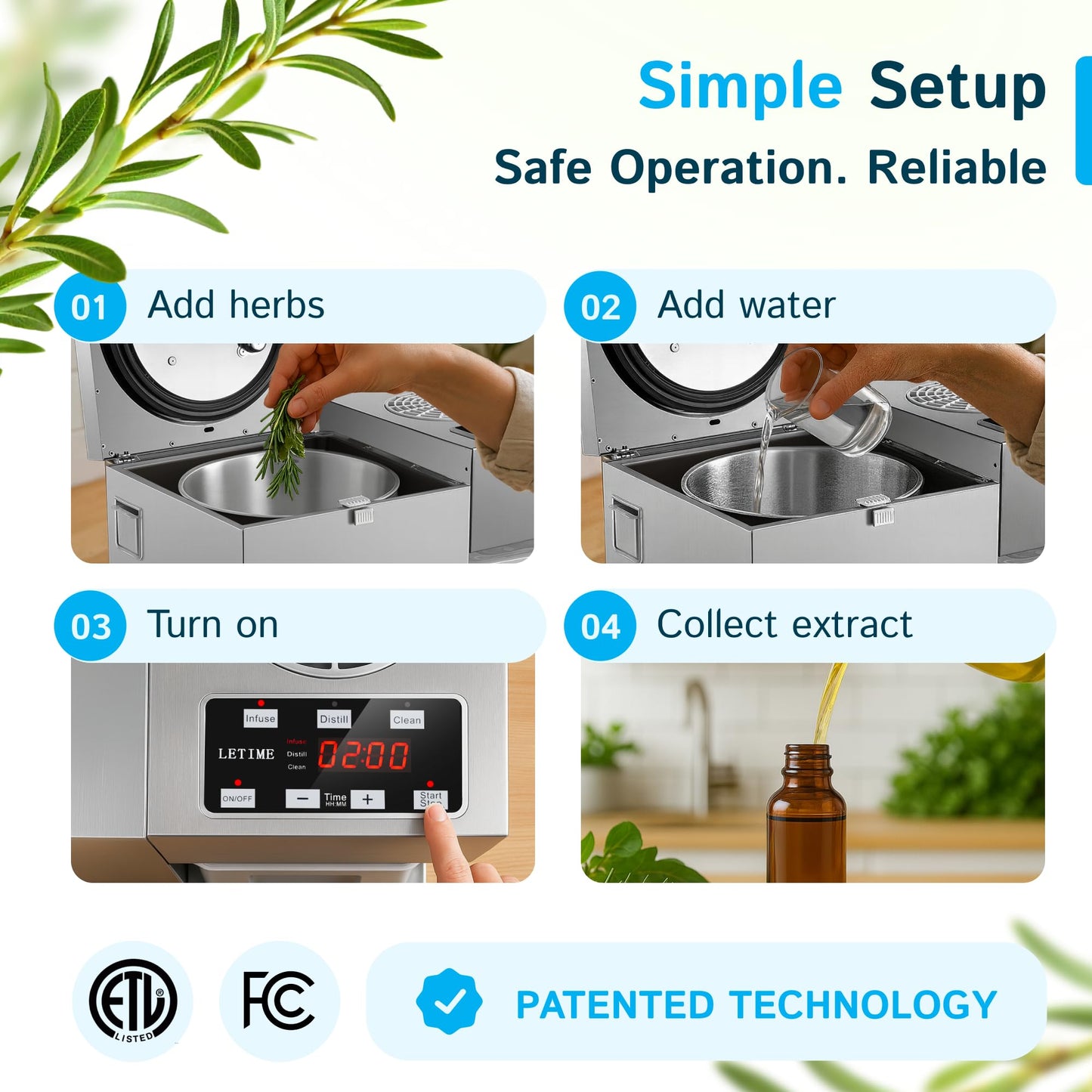 LETIME ADI Automatic Herbal Extractor. Infuser and Distiller in One. Herbal Oil Infusion Machine. Essential Oil Distiller. Hydrosol Maker. 4 L Water Distiller. Countertop Pure Distilling Water. 120V