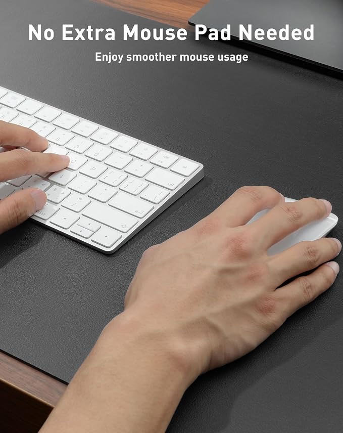Aothia Faux Leather Desk Mat - Large Mouse Pad, Non-Slip PU Leather Blotter, Waterproof Writing Surface for Office and Home (Grey, 42" x 17")