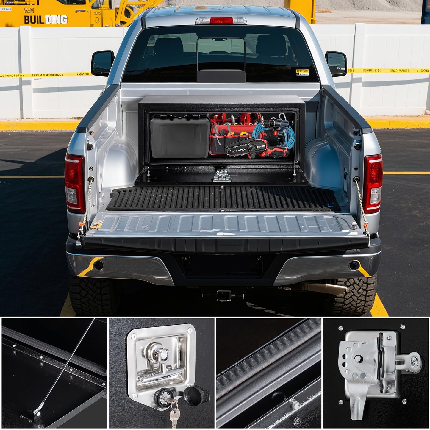 GarveeLife Heavy Duty Steel Underbody Truck Toolbox – Lockable Waterproof Storage Chest – Low Profile Tool Box for Pickup, RV, Trailer – Secure Equipment Organizer – 36"x 14"x 16", Black
