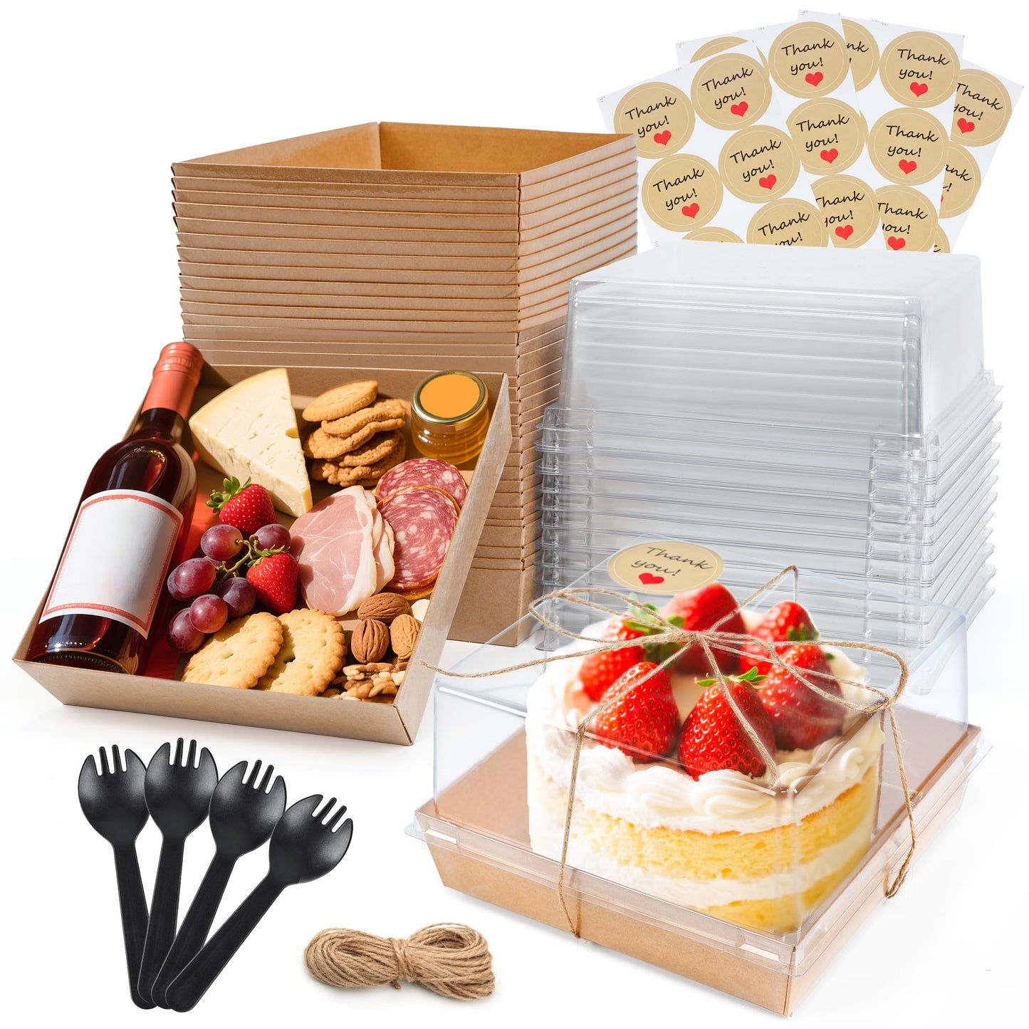 NPLUX 20 Pack Small Cake Boxes Charcuterie Boxes Mini Cake Containers With Lids For 4-6-inch Cake Pudding Sandwich Pie Bakery Dessert(Brown 7x7x4 inch)