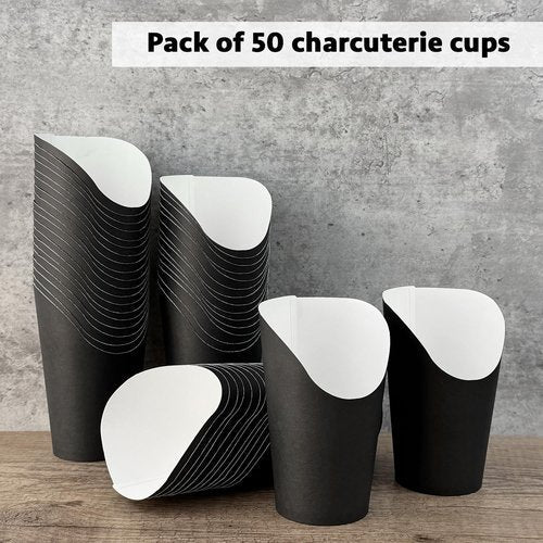 CAMKYDE 50 Pcs Disposable Black Charcuterie Cups, 12oz French Fries Holder French Fry Cups for all Occasions (12oz, Black)