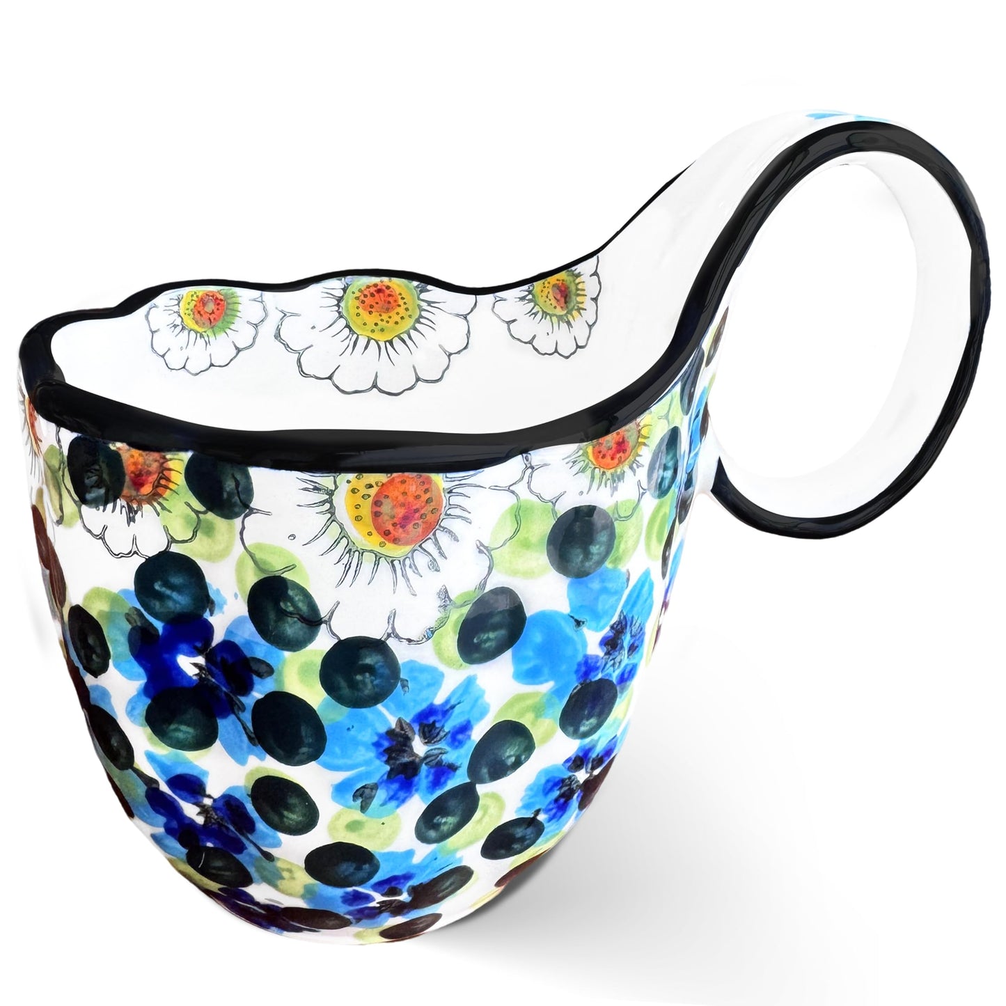 JUSONEY 18.6OZ Soup Bowls with Wide Handles,Handpainted Decorative Bowl,Soup Mug,Microwave Bowls,Ceramic Bowls perfect for Cereals,Soups,fruits,etc.(A)