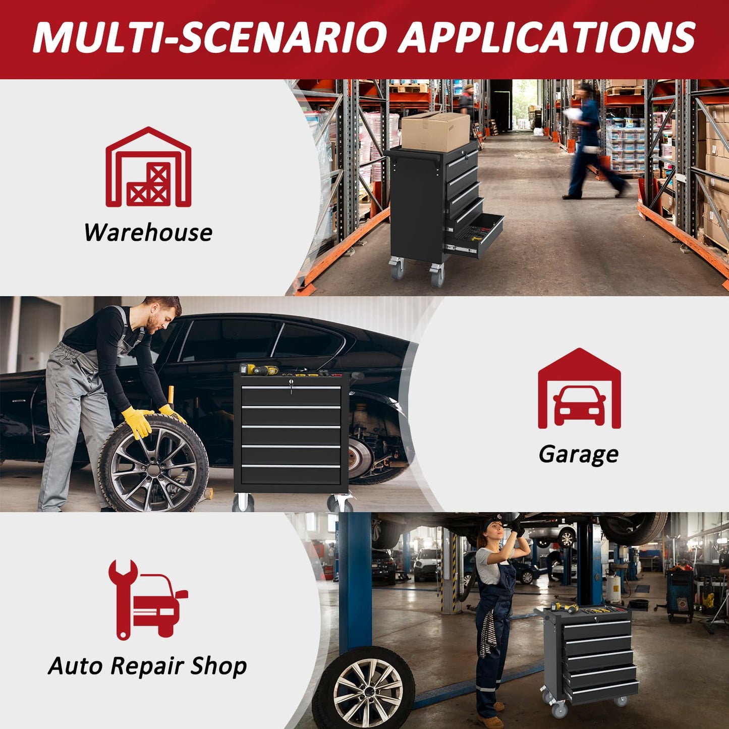 Kieperi 5 Drawers Rolling Tool Chest with Wheels, Portable Rolling Tool Boxes with Wheels, Tool Box Storage Cabinet with Locking System for Garage (Blue, 5 Drawers)