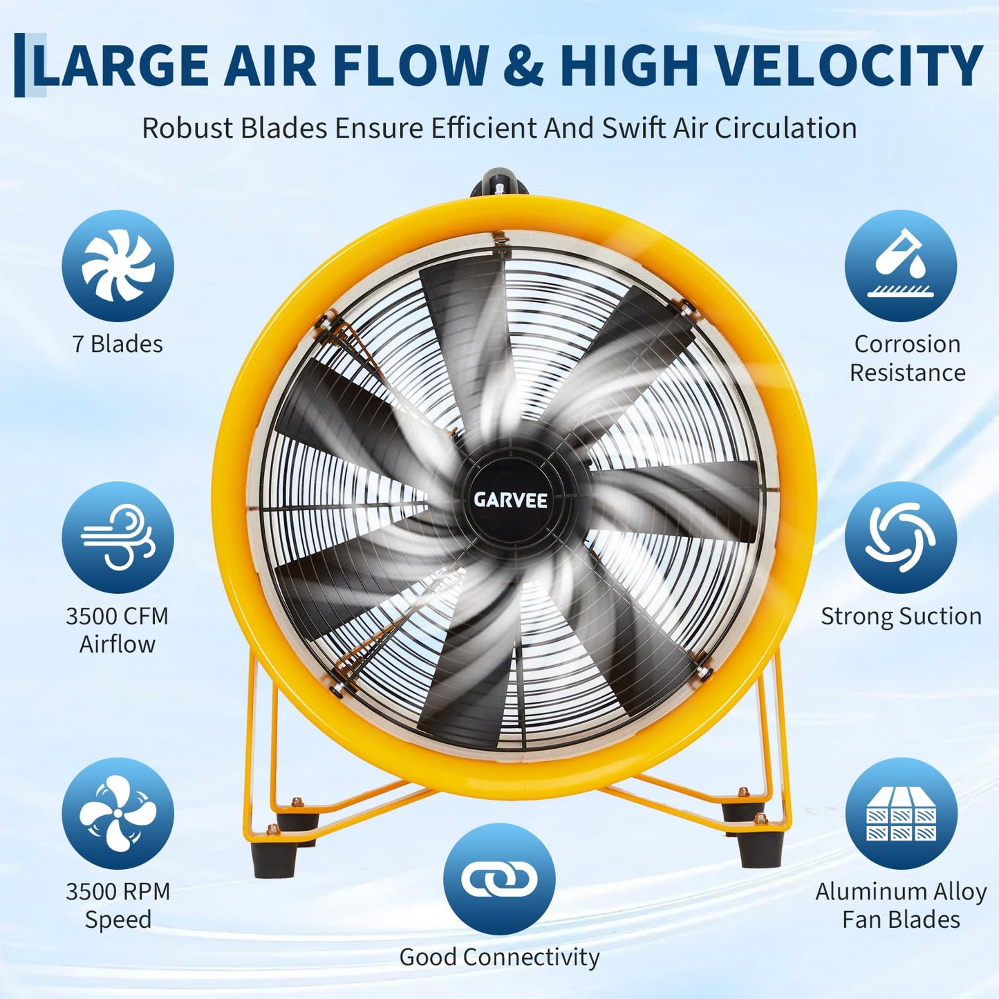 CuisinSmart 12 Inch Heavy Duty Utility Blower Fan, 3500 CFM High Velocity Portable Industrial Exhaust Fan, with 16.4ft Vinyl Hose - Ideal for Crawl Spaces, Attics, Basements, Workshops, Garage