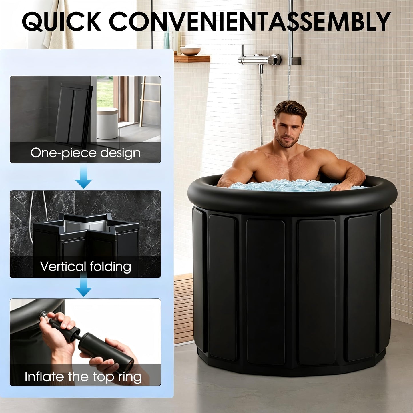 Ice Bath Tub for Athletes - Extra Large Cold Plunge Tub for Muscle Recovery & Cold Water Therapy, Portable Multi-Layer Ice Bath for Home, Gym, Backyard, Spa, Indoor & Outdoor Use (Black, 30X31.5 IN)