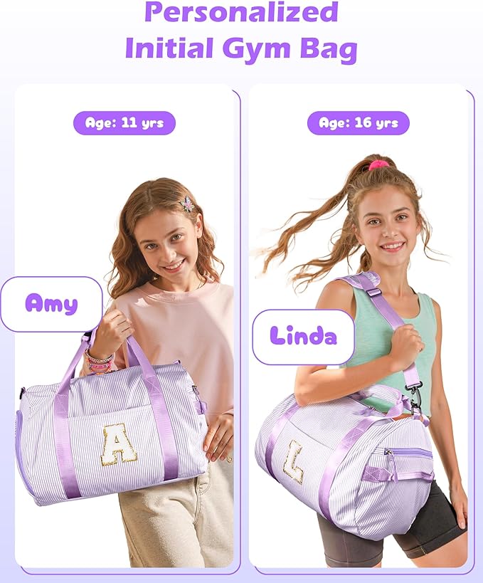 Dorm Room Essentials for Girls, Girl Gym Bag, Kids Initial Overnight Duffel Bags with Shoe Compartment, Personalized Dance Bag with Makeup Pouch, Preppy Stuff Gifts for Kid (Letter G)