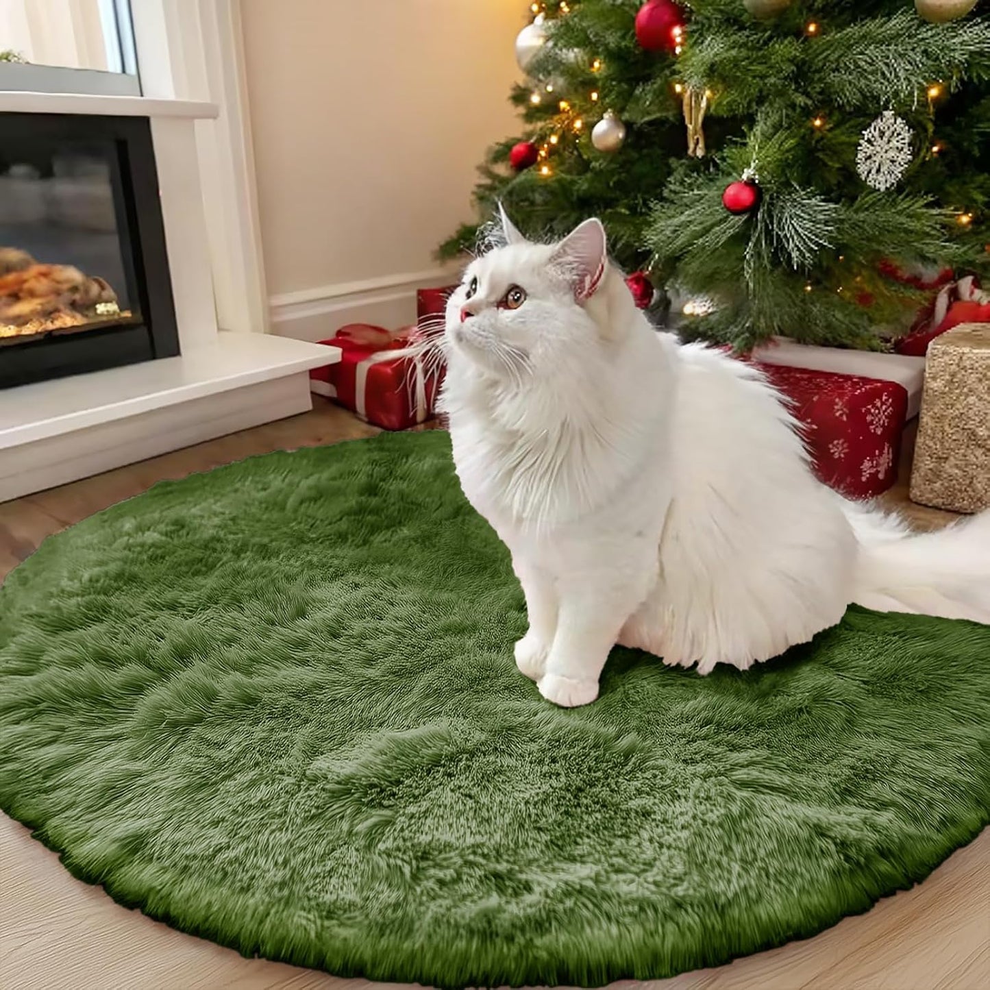 OLANLY Green Round Rug - Soft & Fluffy Shaggy Carpet | Machine Washable, 3 ft Circle for Bedroom & Living Room