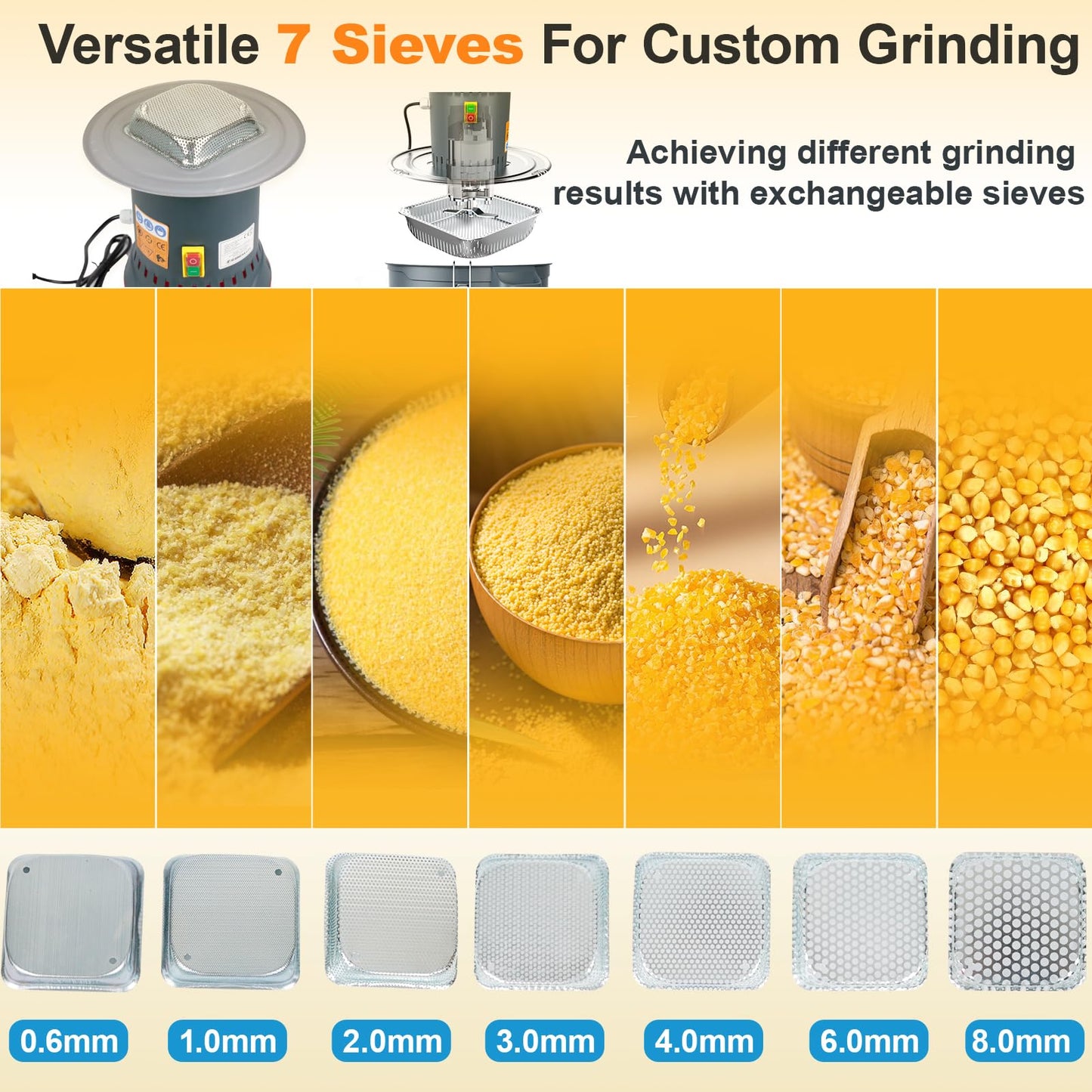 DETODDA 6.6 Gallons Corn Grinder Mill, Dry Grain Mill Grinders Electric, Farm Home Wheat Grinder for Spice Rice Feed Flour Cereals, 7 Sizes Sieves (25L)