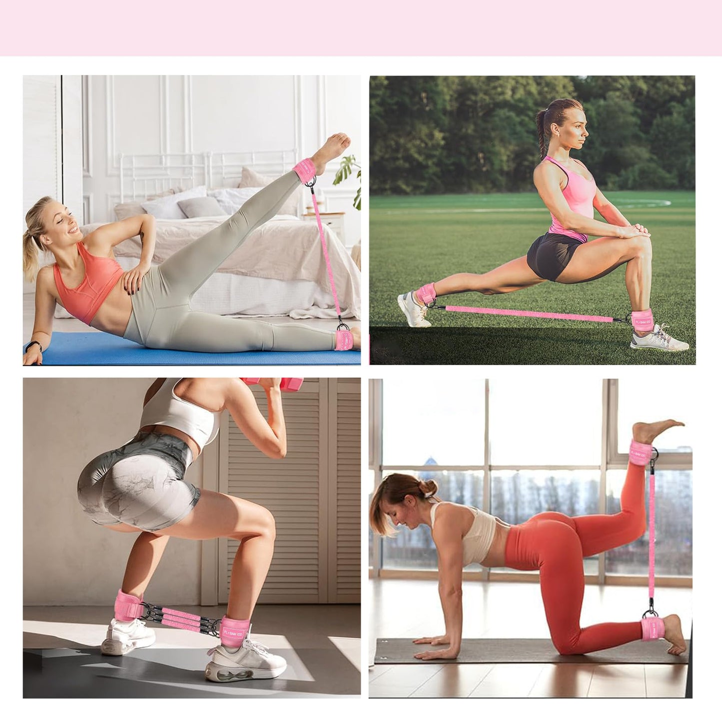 Hip Thrust Belt for Weights and Ankle Resistance Bands with Cuffs for Working Out,Hip Thrust Belt for Dumbbells Heavy, Kettlebells, Plates,Hip,Leg and Booty Builder, Glute Bridge Band (Pink)