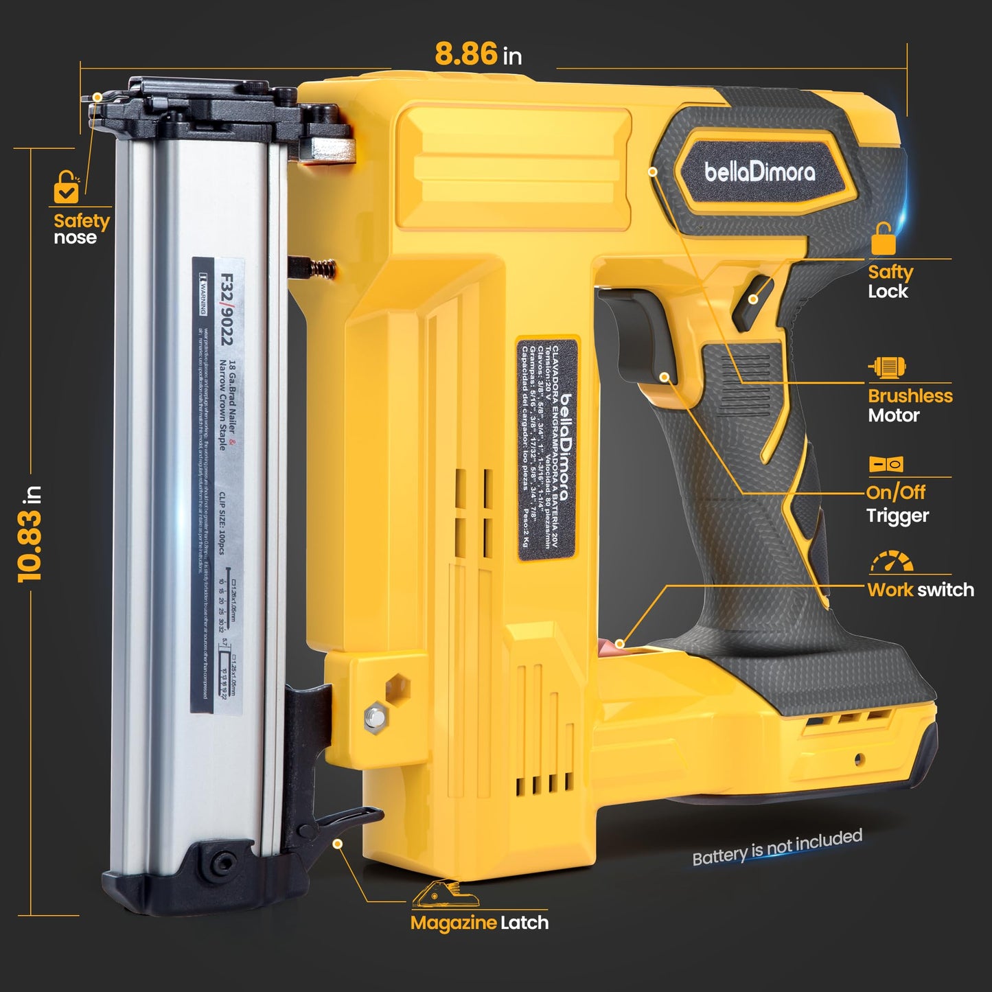 Cordless Brad Nailer Compatible with DeWalt 20V Battery, 2 in 1 Nail Gun & Staple Gun with 1000 Nails &1000 Staples, 18 Gauge Brad Nailer for Home Improvement(No Battery)