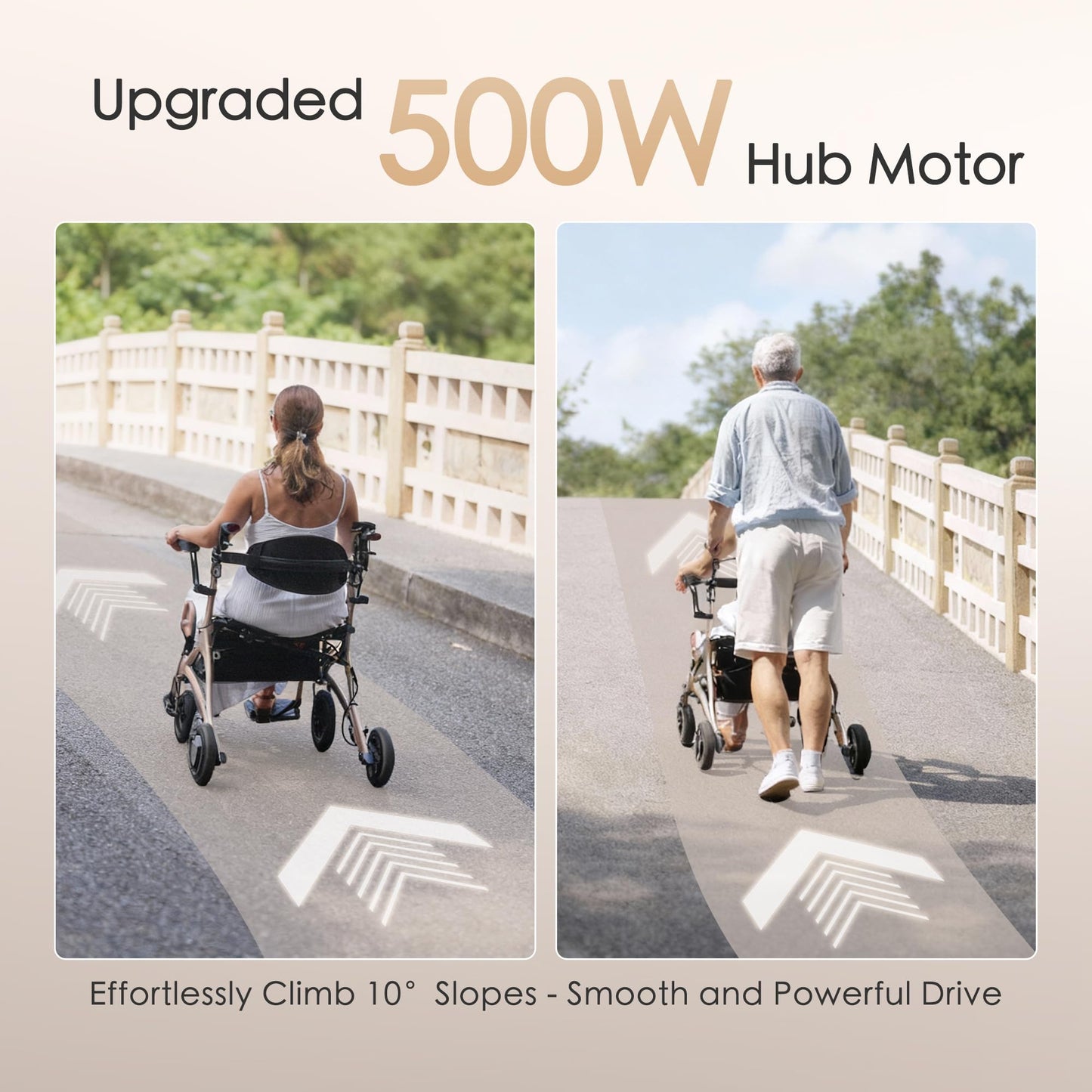 CARLIKE 3-in-1Lightweight Foldable Electric Wheelchair for Adults& Rollator Walker,Power Wheelchair Folding Portable Electric Wheelchair with Power Assist, Mobility Chair for Seniors(Pink Gold)