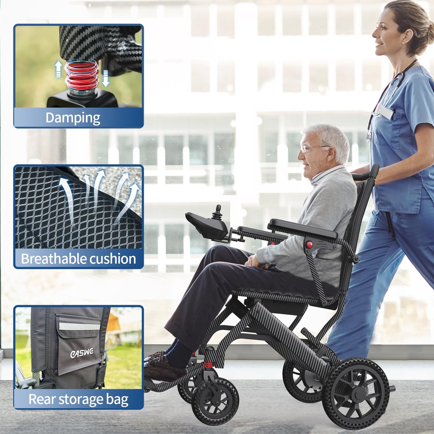 Easwe E10 Lightweight Electric Wheelchairs for Adults, 15/30 Miles Portable Motorized Wheelchair with 12Ah Lithium Battery / 500W Motor, All Terrain Compact Power Wheelchair (Amp Hours, 12)