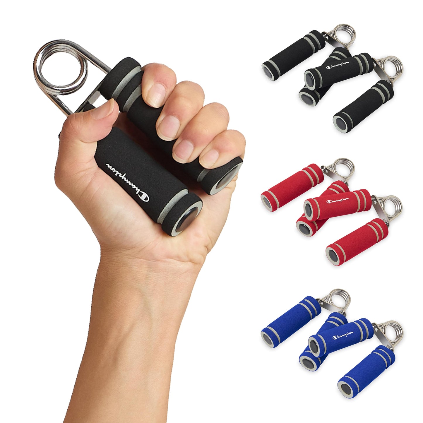 Champion 2-Pack Hand Grip Strengthener (Blue), Medium Resistance Grip Strength Trainer with Soft Foam Handles, Forearm and Wrist Trainer for Home Gym Workouts, Stress Relief and Daily Conditioning