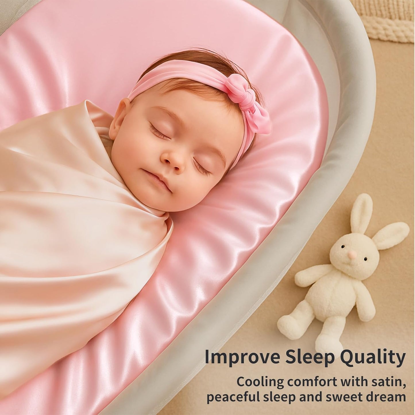 Skiennix Satin Bassinet Sheets - Soft Silk Feel for Baby Hair | 2 Pack in Pink & Purple