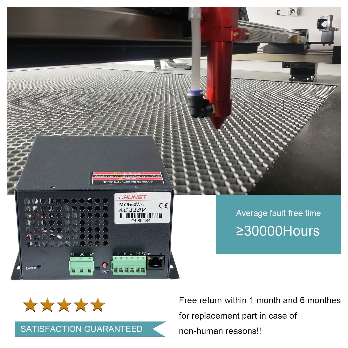 60W CO2 Laser Power Supply for 60w 70w Laser Tube Laser Engraver Cutter Power Supply MYJG-60