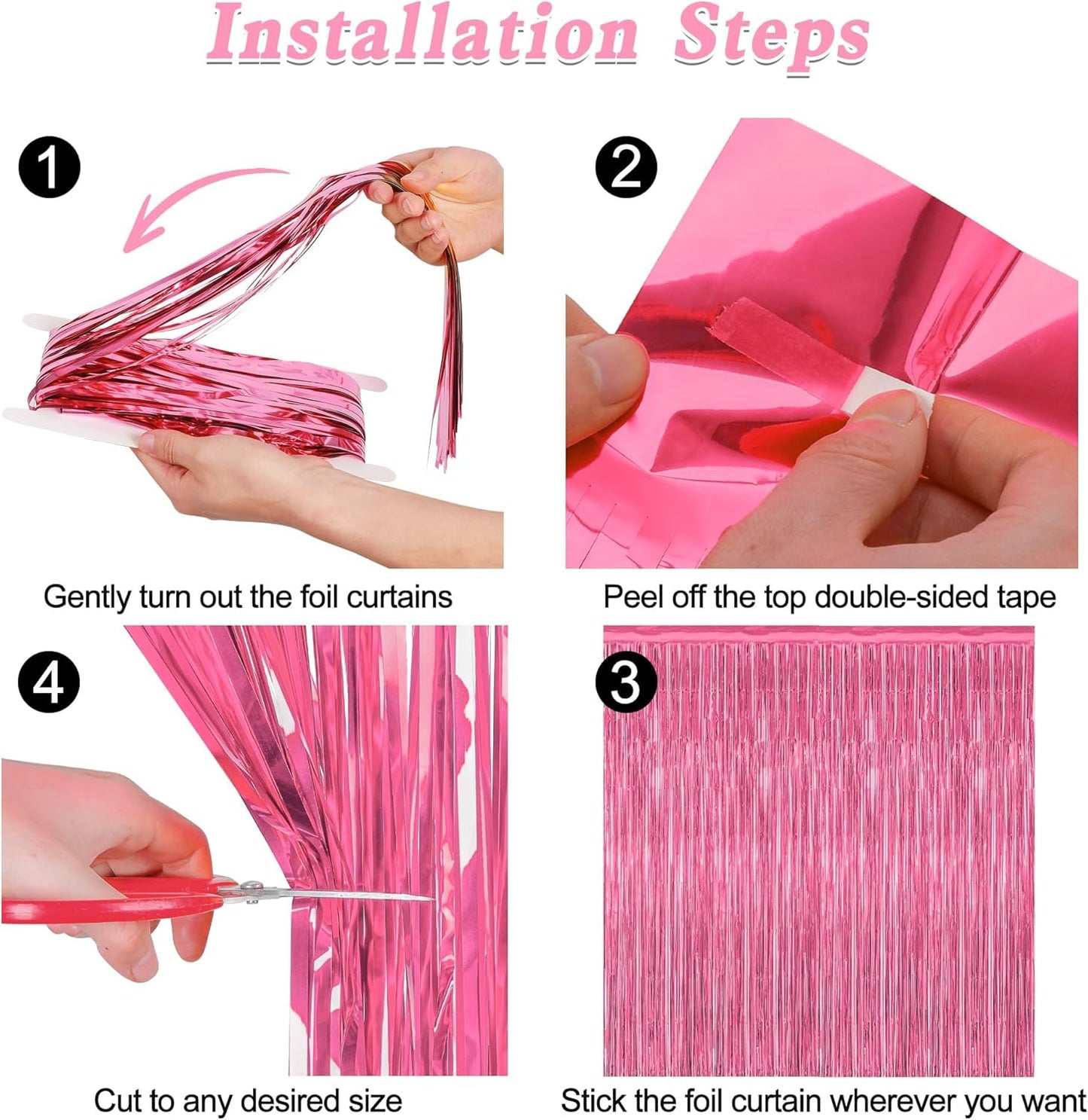 ZATAYE Pink Foil Fringe Curtains - 12 Pack Metallic Tinsel Backdrop for Birthday & Valentine's Day Decor | 3.28 FT x 7.05 FT
