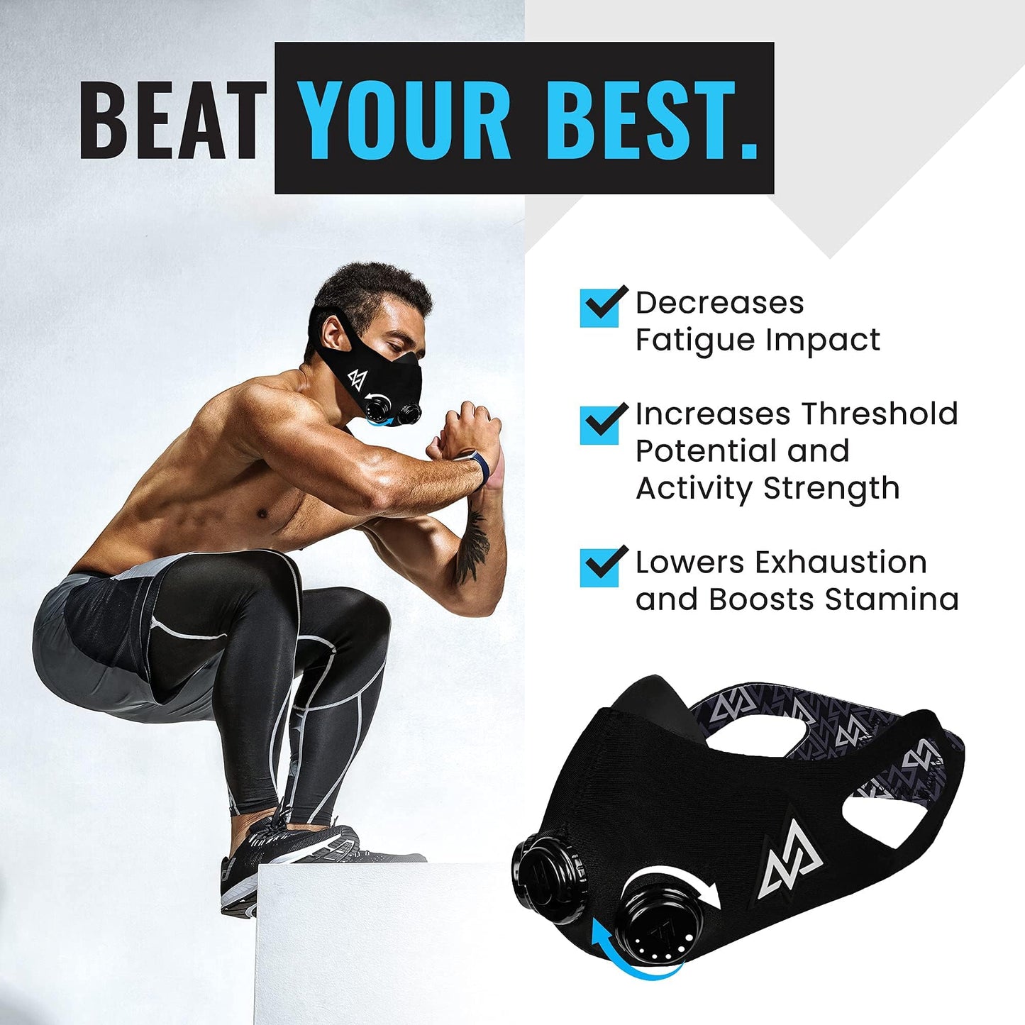 TRAININGMASK - Elevation Training Mask 2.0 - Resistance Training Mask®, High Altitude Mask, Workout Mask (Black, Medium)