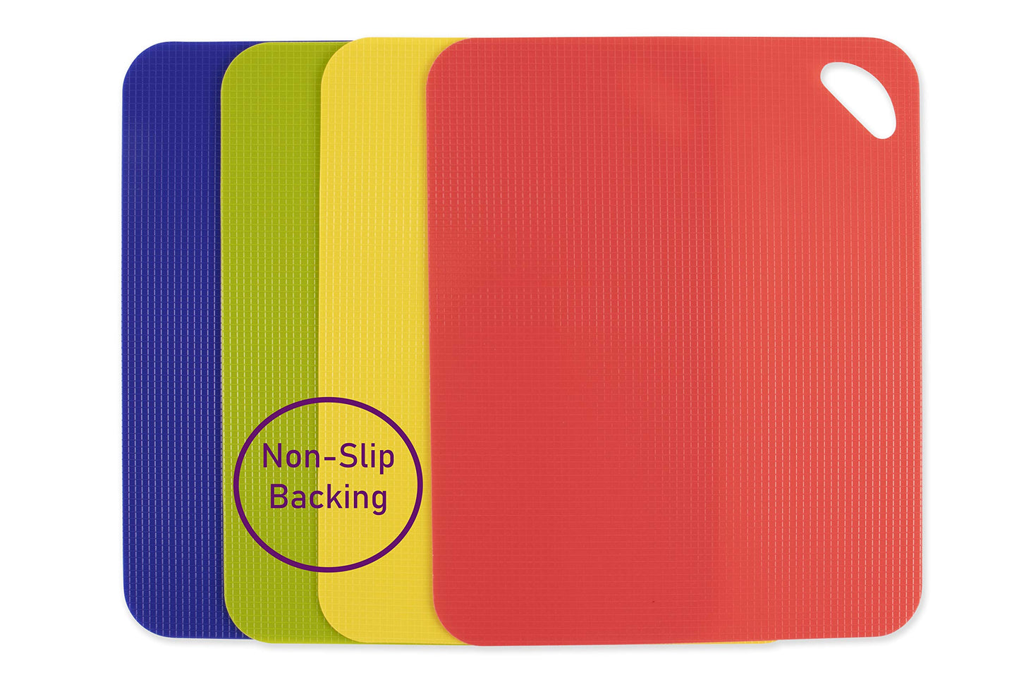 Dexas Heavy Duty Grippmat Flexible Cutting Board Set of Four, 11.5 x 14 inches, Blue, Green, Yellow and Red,6554PK