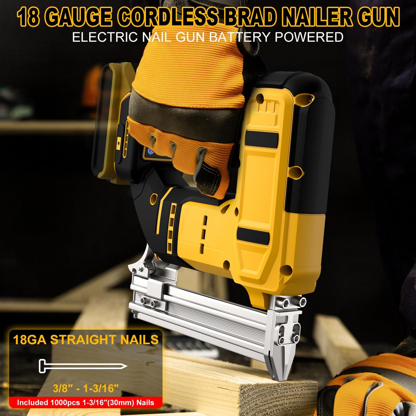 18 Gauge Cordless Brad Nailer for Dewalt 20V MAX Battery, Battery Powered Nail Gun with 1000 Nails, Electric Nail Gun for Woodworking & Home Improvement (No Battery)