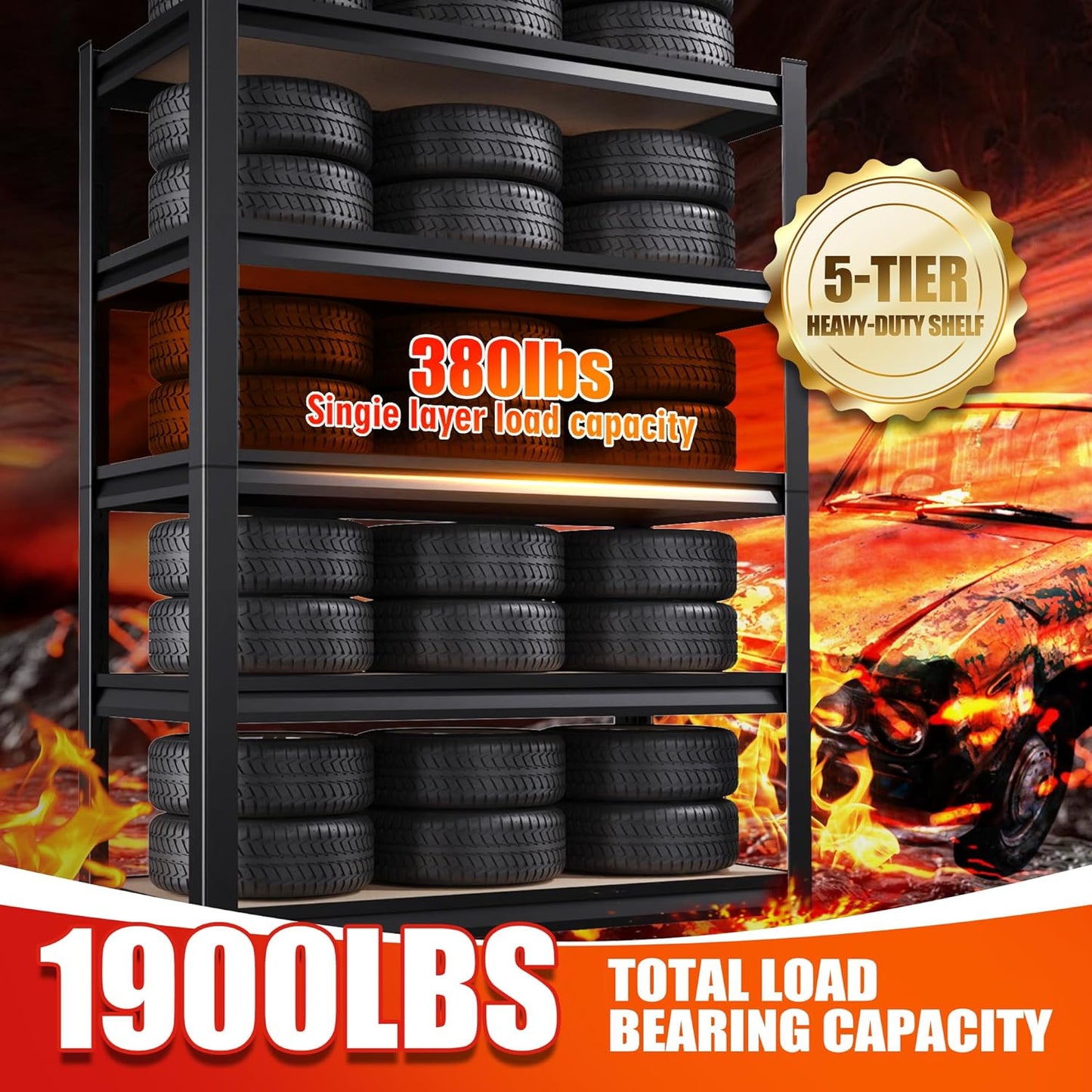 Skiennix Heavy Duty Garage Shelving - 5 Tier Adjustable Metal Storage Rack | 71" H x 28" W x 12" D for Home & Industrial Use