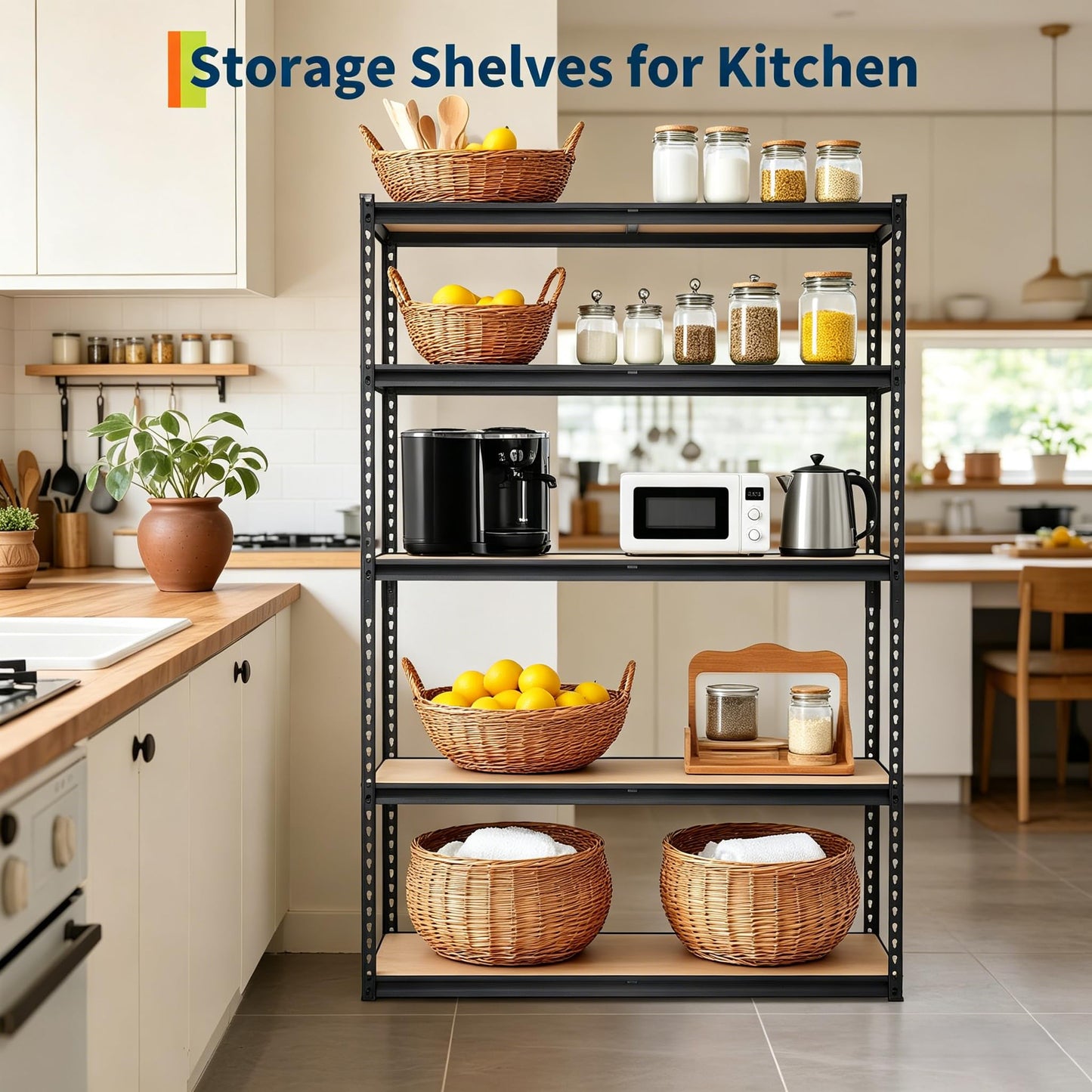 SierraSquad Storage Shelving Unit, 5-Tier Garage Storage Shelves, Metal Adjustable Storage Shelving for Kitchen Pantry Basement Bathroom Laundry, 2500 LBS, 48" L x 24" W x 72" H
