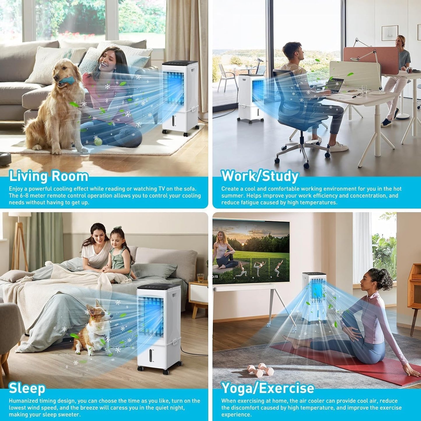 Portable Air Conditioners, [9.5L large Water Tank], 3-in-1 Evaporative Air Cooler for Room, Fast Cooling Portable AC Unit w/7H Timer/Remote, 3 Speeds, Quiet Swamp Cooler for Bedroom Office