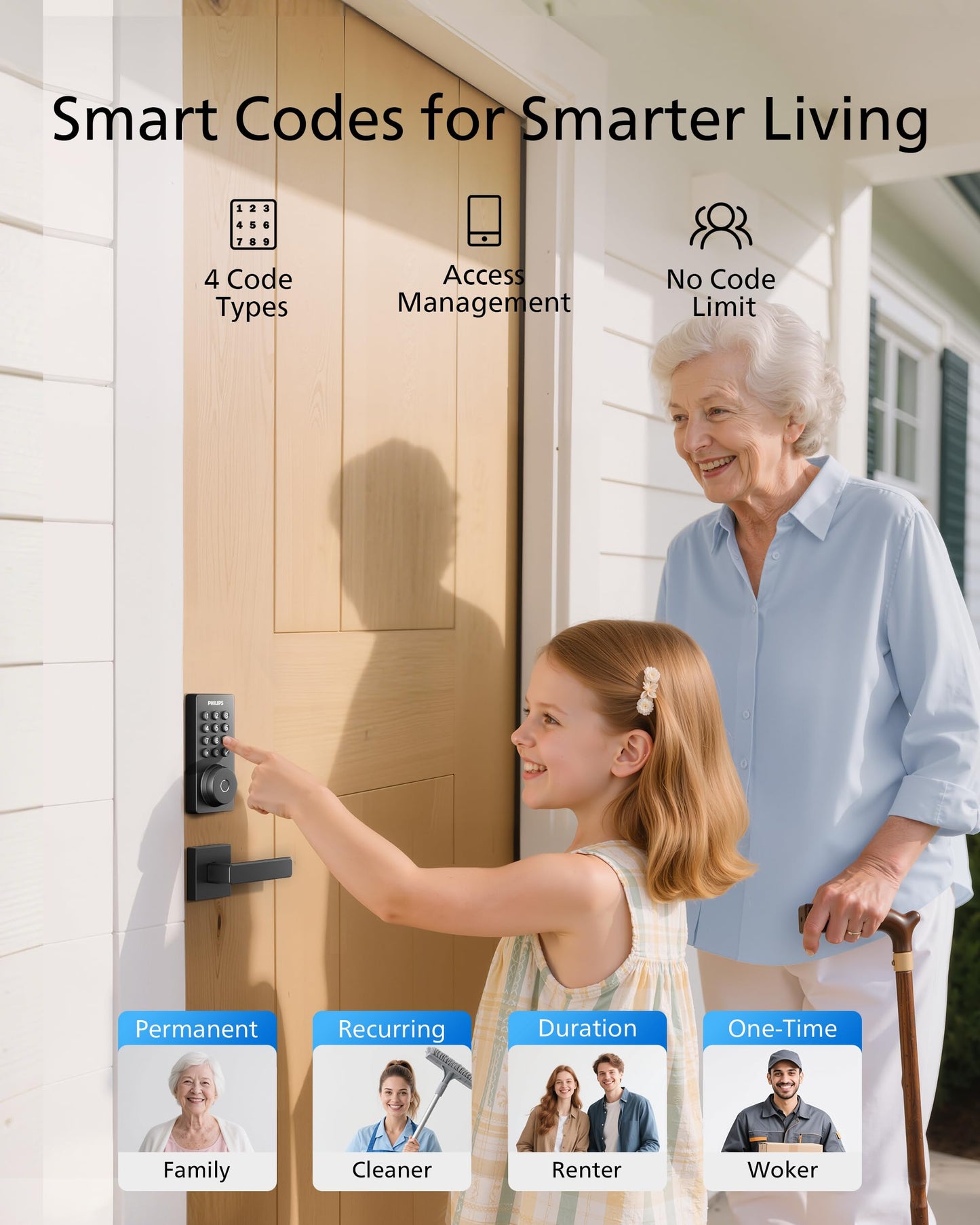 Philips WiFi Keypad Door Lock with Handle, Built-in WiFi, APP Remote Control, Voice & Fingerprint Unlock, Smart Locks for Front Door with Auto Lock, Digital Front Door Lock Set, Keyless Entry Deadbolt