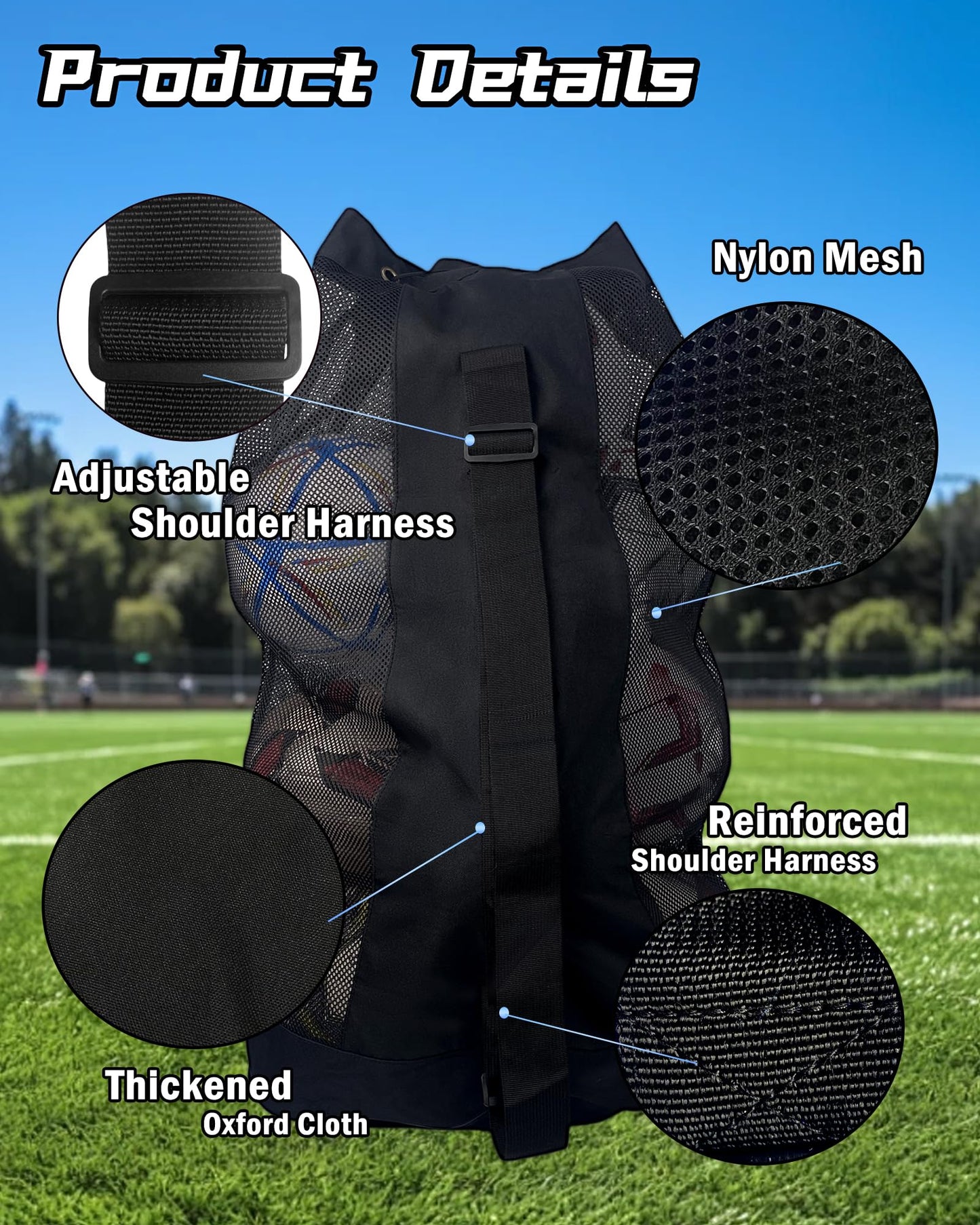 VIPOKO 1/2pcs Soccer Ball Bag,Adjustable Shoulder Strap Extra Large and 1pcs Drawstring Mesh Ball Bag,Heavy Duty Soccer Ball Bags for Coaches,Mesh Equipment Bag for Basketball,Football, Volleyball