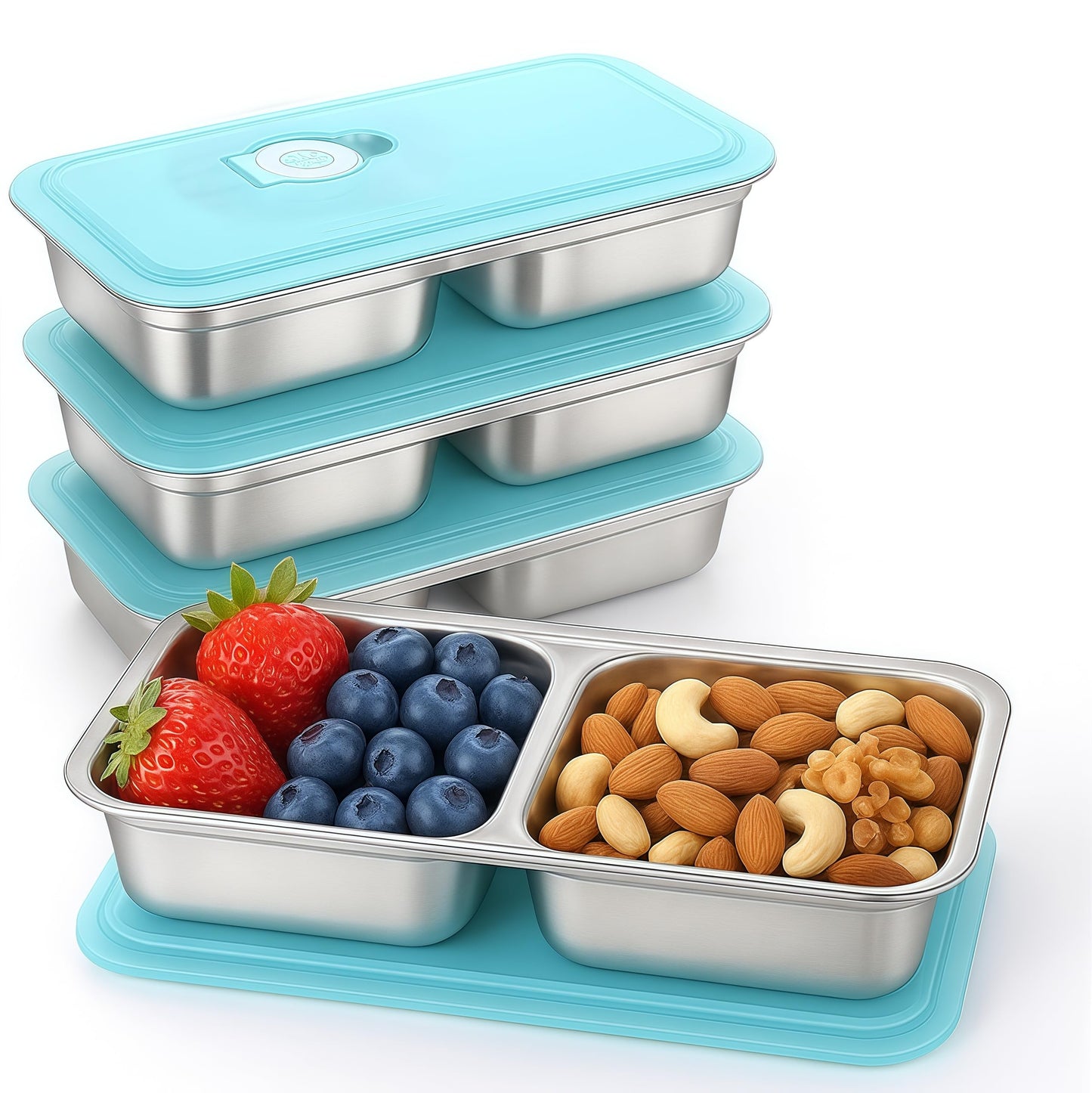 BSTUR 4Pcs 304 Stainless Steel Bento Boxes, 2 Compartments Portable Food Storage Containers Snack Boxes with Lids, Divided Meal Prep Lunch Box Food Container Dishwasher Safe