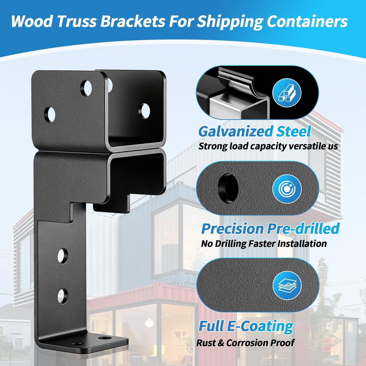𝟐𝟐𝐏𝐂𝐒 Wood Truss Brackets for Shipping Containers, Heavy Duty 20ft Container Exterior Truss Brackets, Fits 2x4/2x6 Lumber, for Container Home, Office, Outdoor Bar