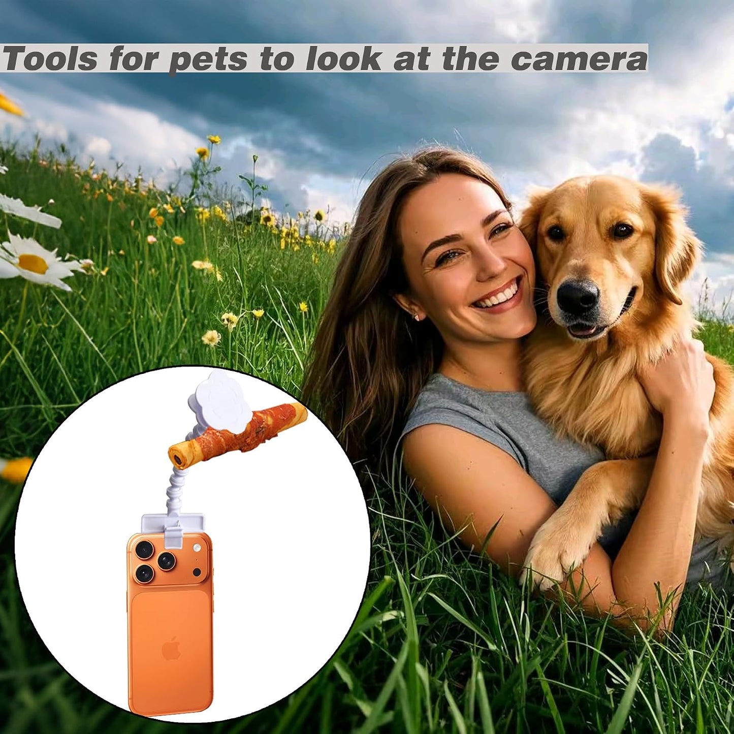 BAIRUYAO 360Rotation Pet Selfie ToolDog Treat Clip Cat Selfie Treat Holder,Dog Looking Lens Camera ToolUniversal Selfie
