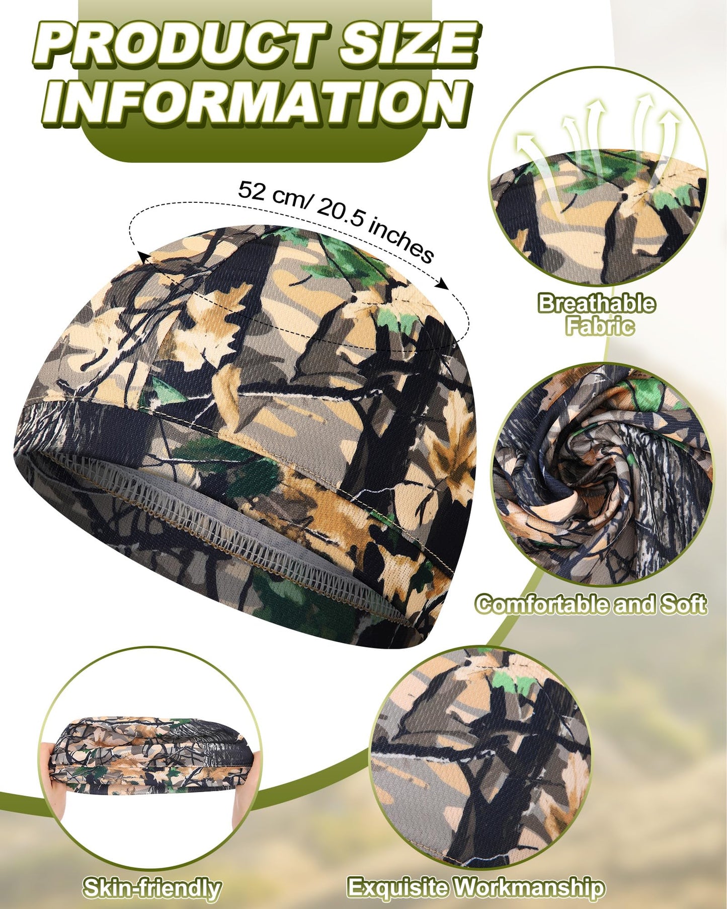 Jeere 9 Pcs Cooling Skull Cap Camo Liner Sweat Wicking Lightweight Cycling Cap Running hat for Men Women(Mixed,Military)