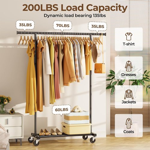 HYSEYY Clothing Rack - Portable Rolling Garment Rack with Wheels | Versatile Wardrobe Organizer for Laundry Room & Bedroom