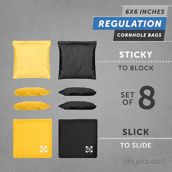 Professional Cornhole Bags - Set of 8 Regulation All Weather Double Sided - Sticky Side/Slick Side Bean Bags for Pro Corn Hole Game