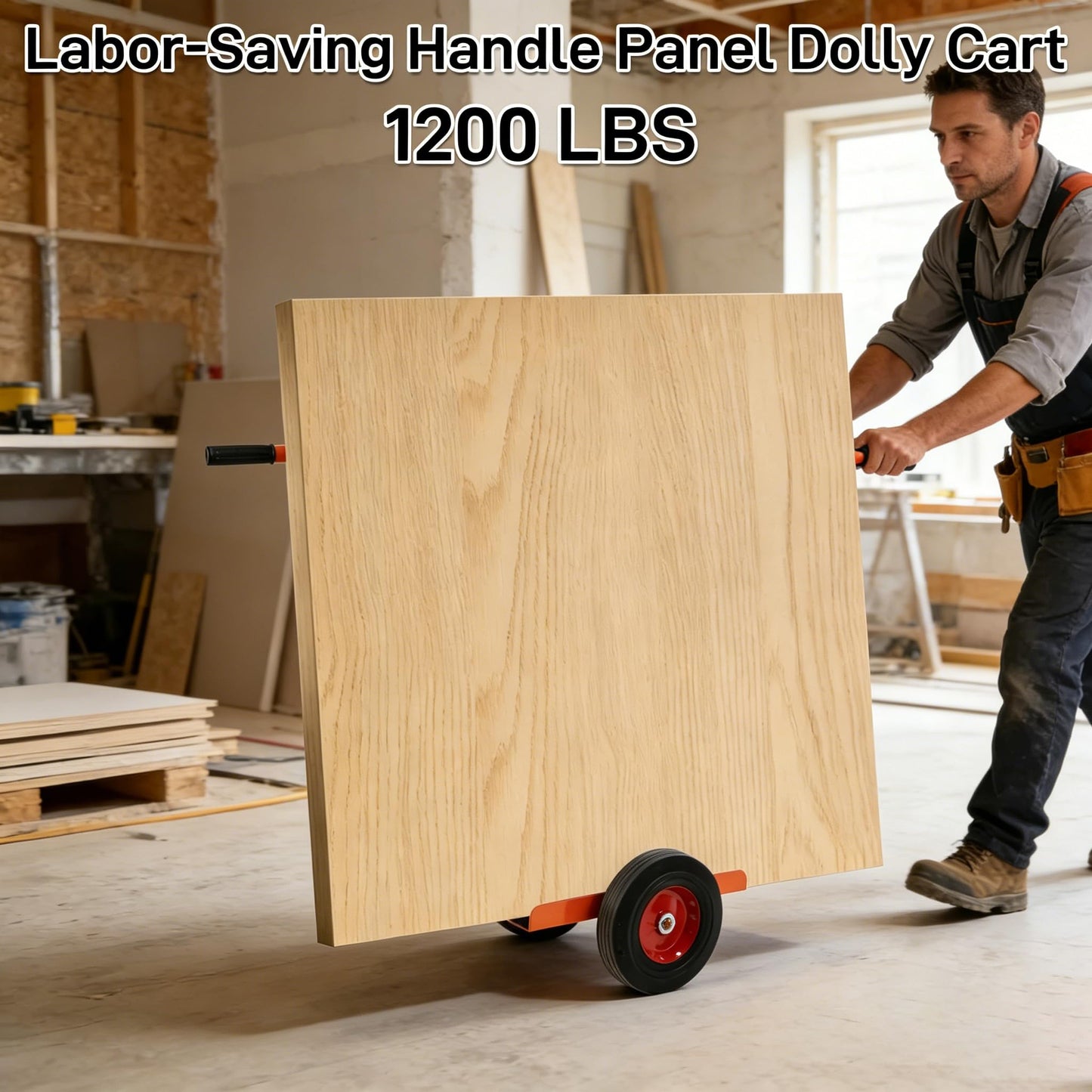 AIWFL Panel Dolly with Handle Heavy Duty Door Slab Dolly 1200LBS Capacity Drywall Cart Mover with 10" Solid Wheels Panel Cart for Drywall Sheet Material Handling All Terrain