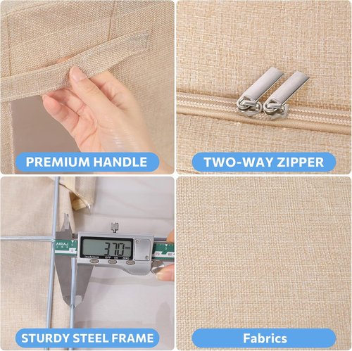 CYhom Foldable Storage Bins - Stackable Linen Fabric Organizer with Clear Window & Carry Handles | Large Capacity (Small-22L, Beige)