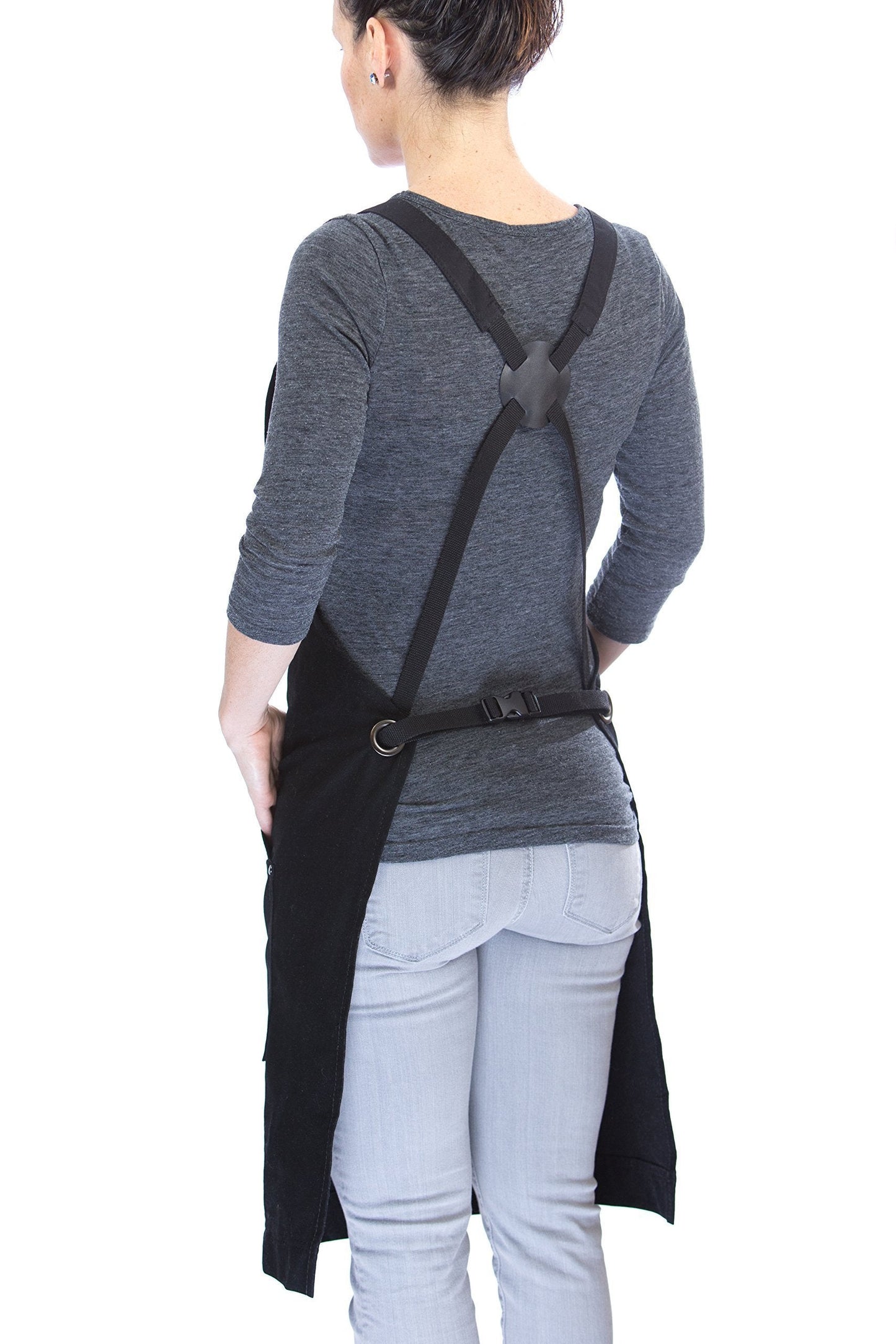 Hudson Durable Goods Professional Grade Chef Apron for Kitchen, BBQ, and Grill - 100% Cotton, Adjustable Crossback Apron for Men and Women with Large Pockets for Tools - Black