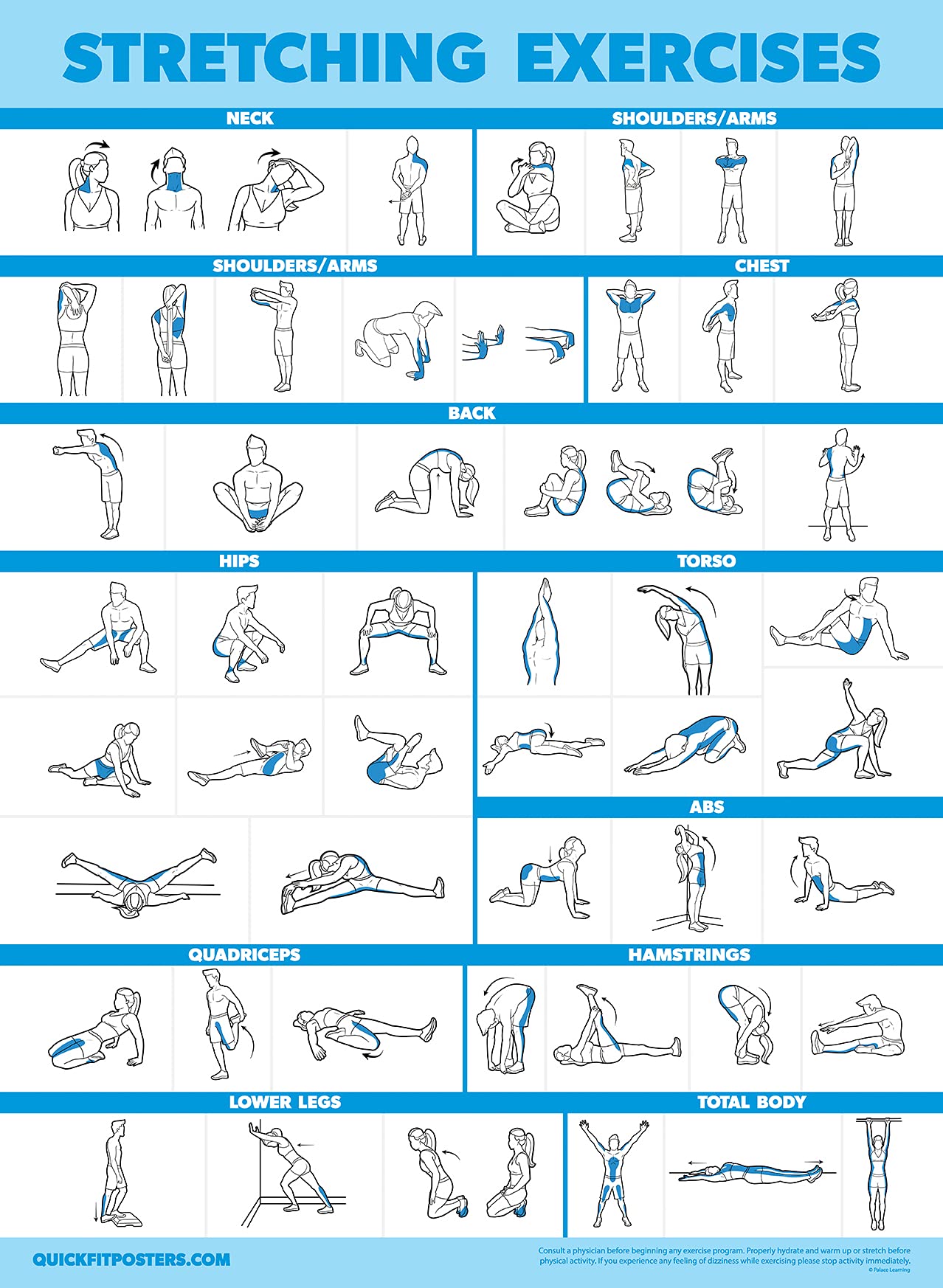 Palace Learning 3 Pack Kettlebell Workouts Volume 1 & 2 + Stretching Exercises Poster Set - Set of 3 Workout Charts [LIGHT] (LAMINATED, 18” x 24”)