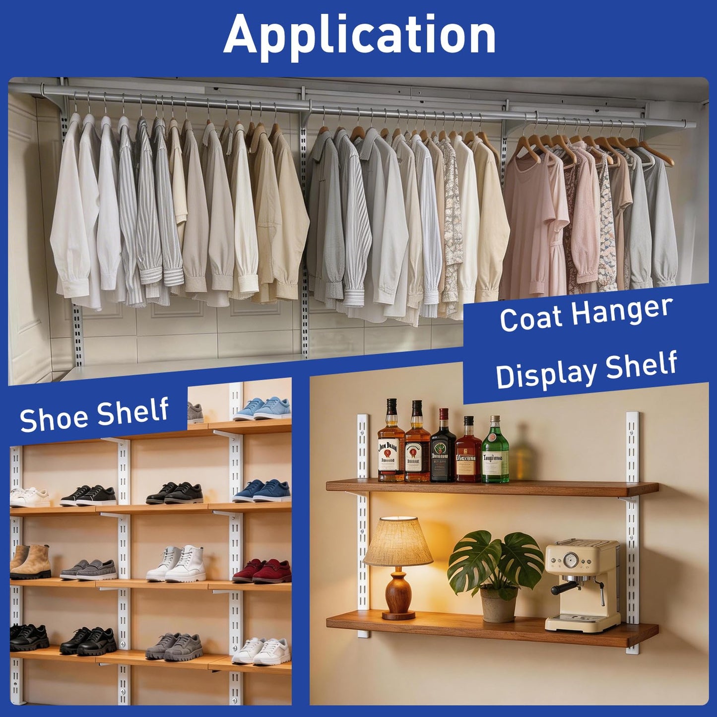 LYYUWE Twin Slot Shelf Tracks, Heavy Duty Steel Wall Mount Shelf Rails for Track Shelving System for Retail, Garage, and Home Storage (White, 48 Inch(8PC))