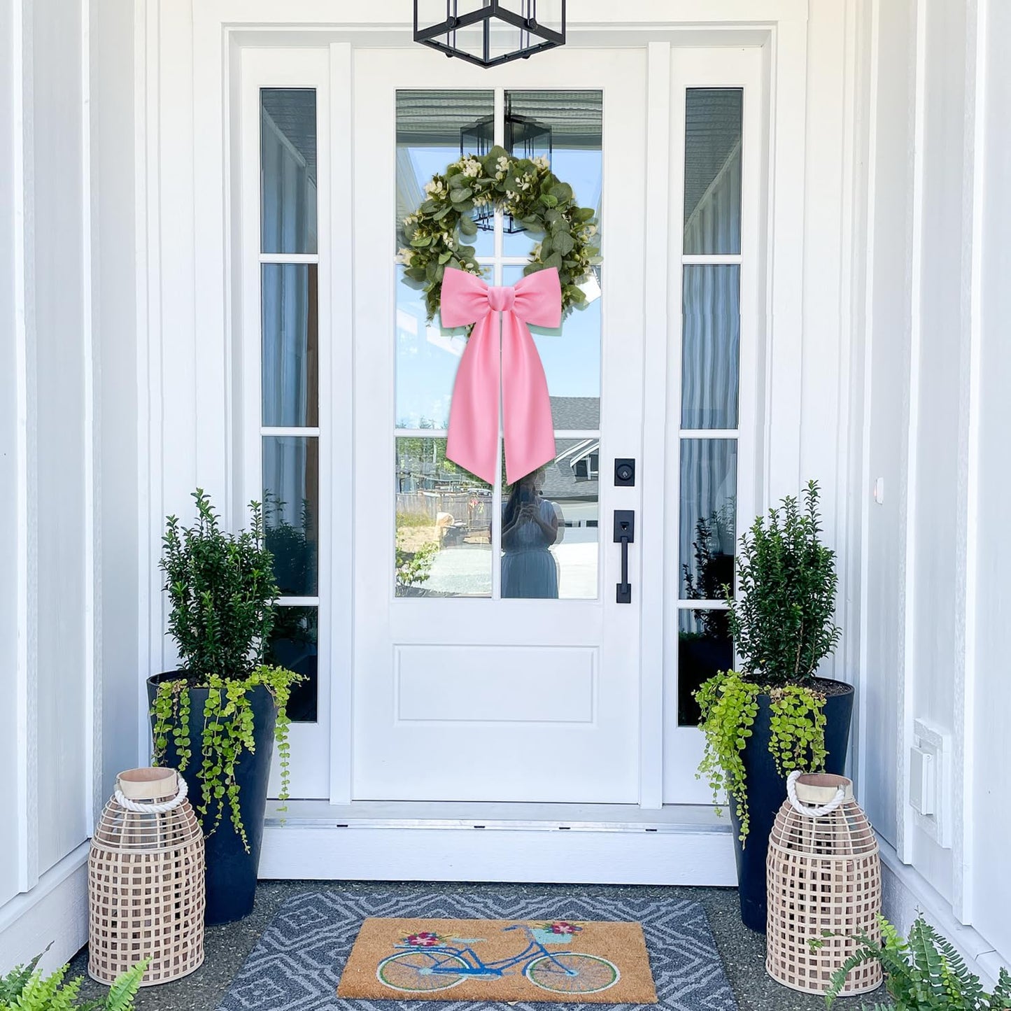 Skiennix Light Pink Wreath Sash - Elegant Linen Ribbon Bow for Front Door & Porch Decor