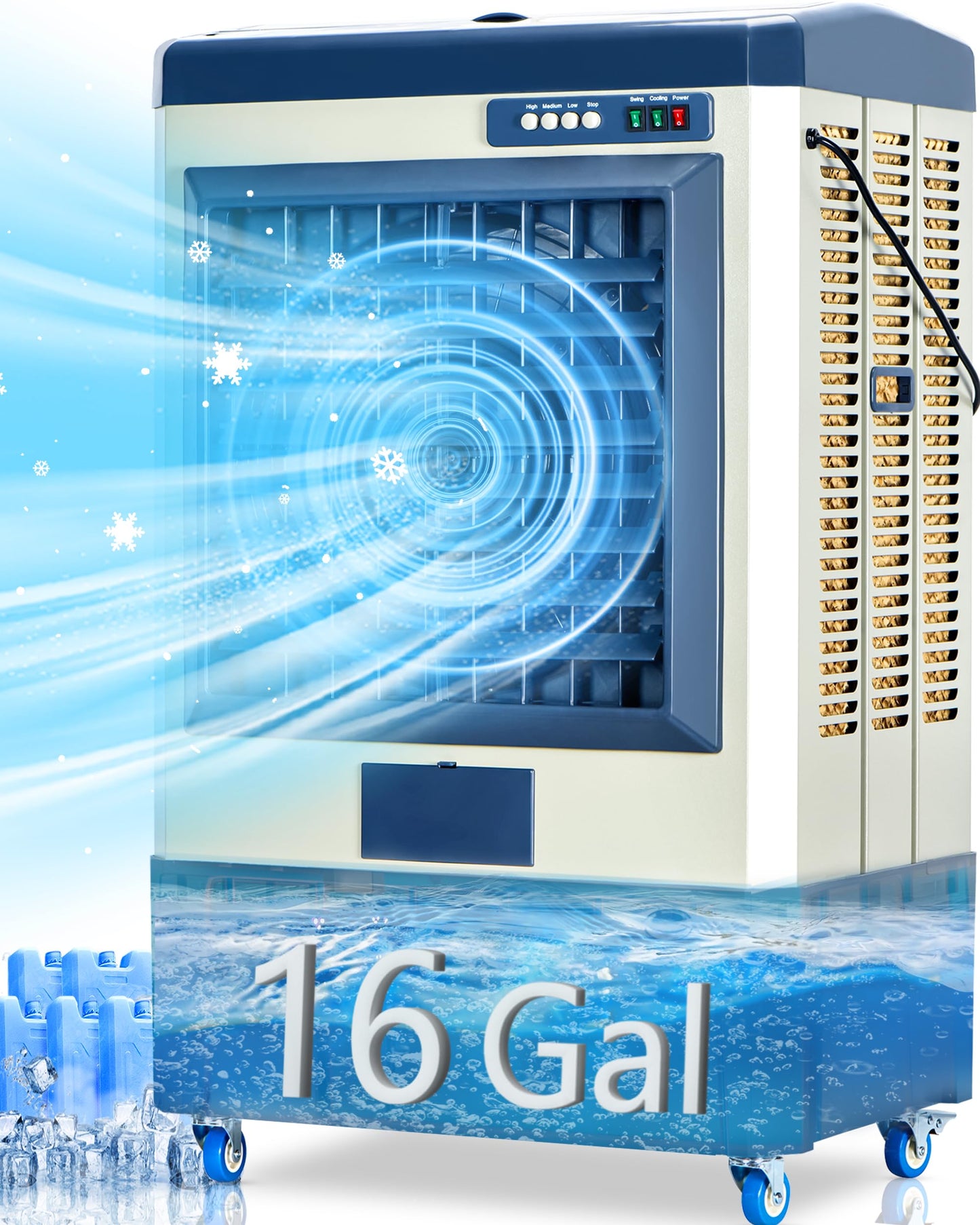 Uthfy 48" Swamp Cooler, 6500 CFM Evaporative Air Cooler with 19 Gallon Water Tank, Cooling Fan with 5 Ice Pack, 120° Oscillation, 3 Speed, Portable Outdoor Air Conditioner for Garage, Commercial Use