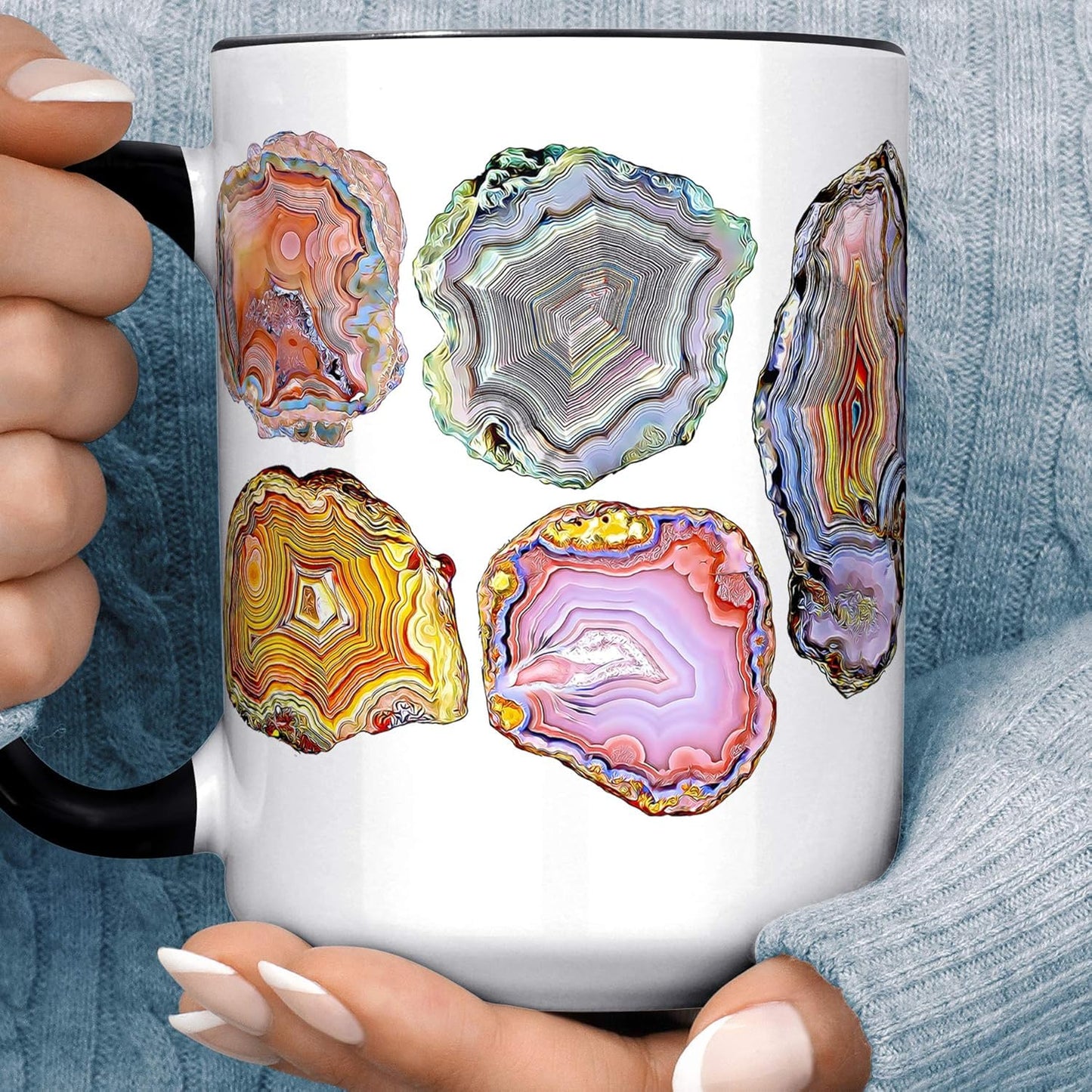 Agate Geode Slice Watercolor Ceramic Coffee Mug, 11 or 15 oz