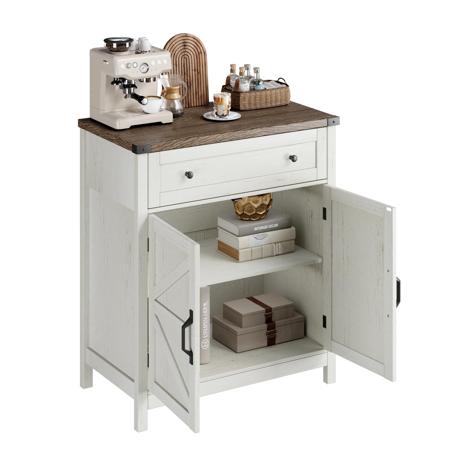 ChooChoo Kitchen Storage Cabinet, Coffee Bar Cabinet, Farmhouse Buffet Sideboard with Drawer for Kitchen, Living Room, White