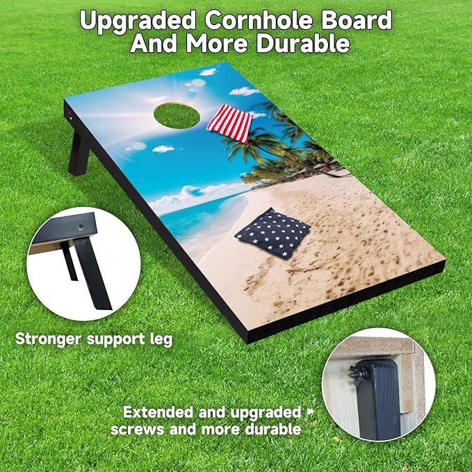 Cornhole Board Set with Carrying Bags & 8 Bean Bags Corn Hole Boards Bean Toss Game for Adults Family Outdoor Lawn Outside Backyard Games