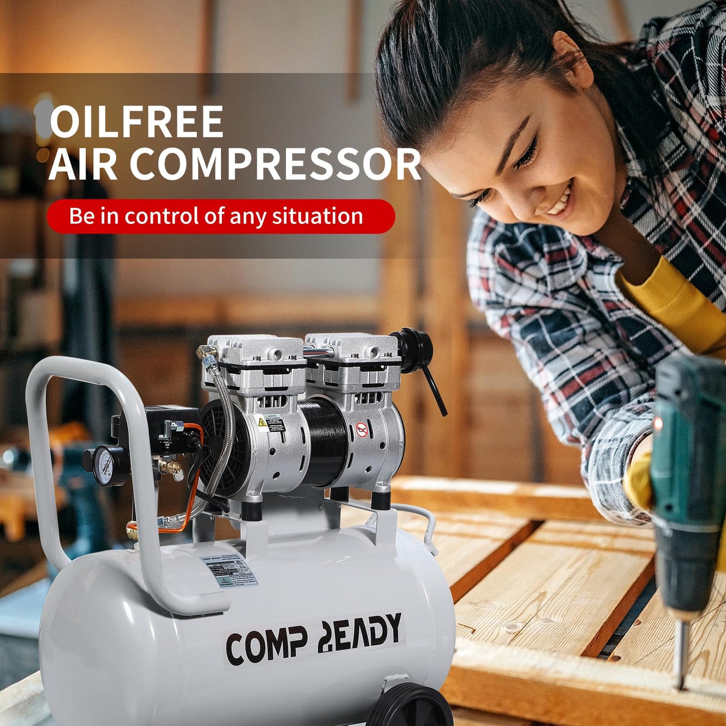 2 Gallon Portable Air Compressor 0.75HP 1.7 CFM@90PSI 60dB Ultra Quiet Oil Free Air Compressor Ideal for Tire Inflation Pneumatic Tool Spray Painting