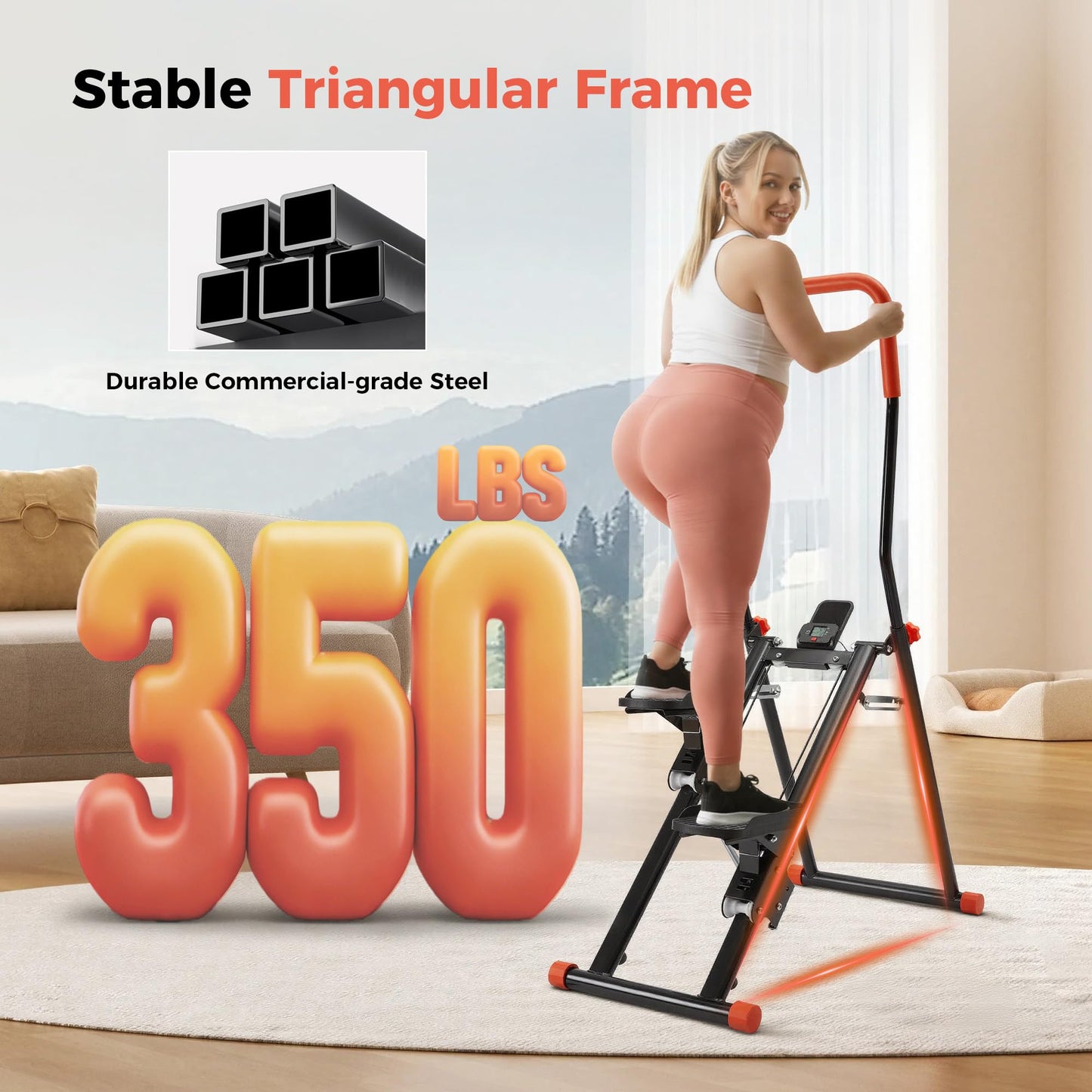 Stair Stepper for Home, Upgraded 3-Level Adjustable Resistance& Incline, Extra-Wide Non-Slip Pedals, LCD Counter with Phone Holder, 350 lbs Capacity Cardio Machine Foldable Design (Black)