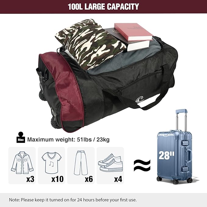 REDCAMP 85L/120L/140L Foldable Duffle Bag with Wheels, Large Travel Duffel Bag